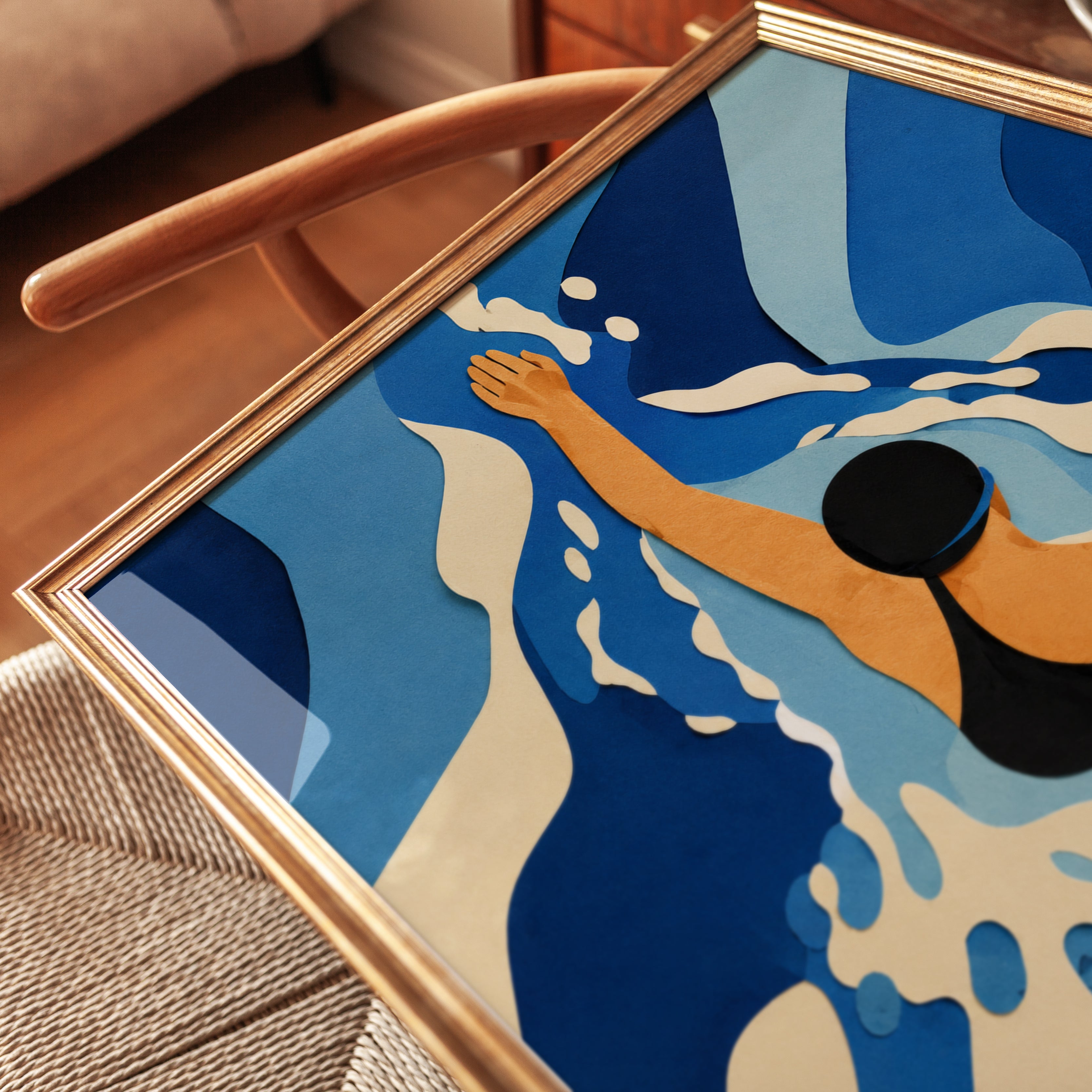 Pool Side Swimmer Art Print: Mid Century Modern Blue Abstract - detail