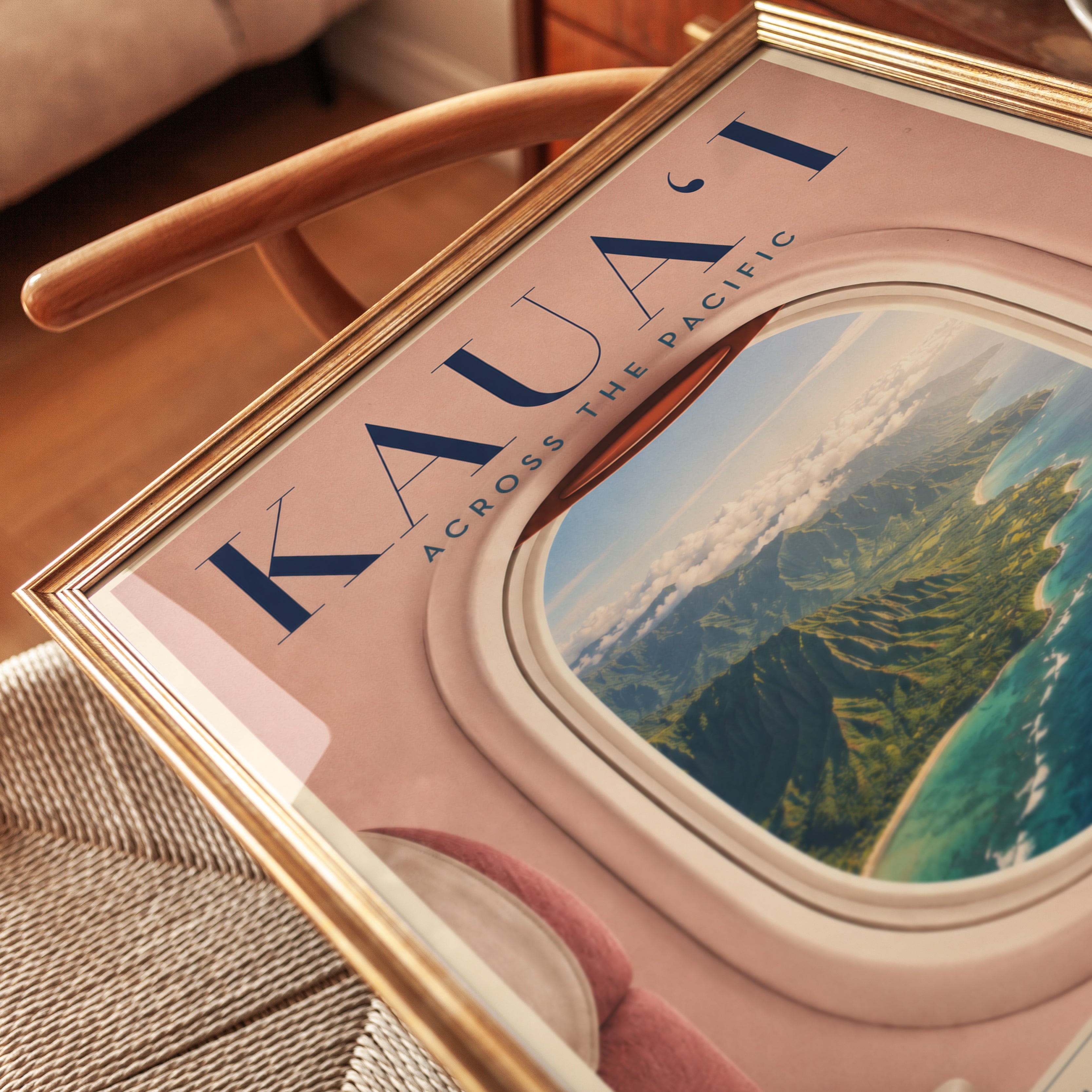 Hawaii Travel Poster – Kauai Airplane Window Art - detail