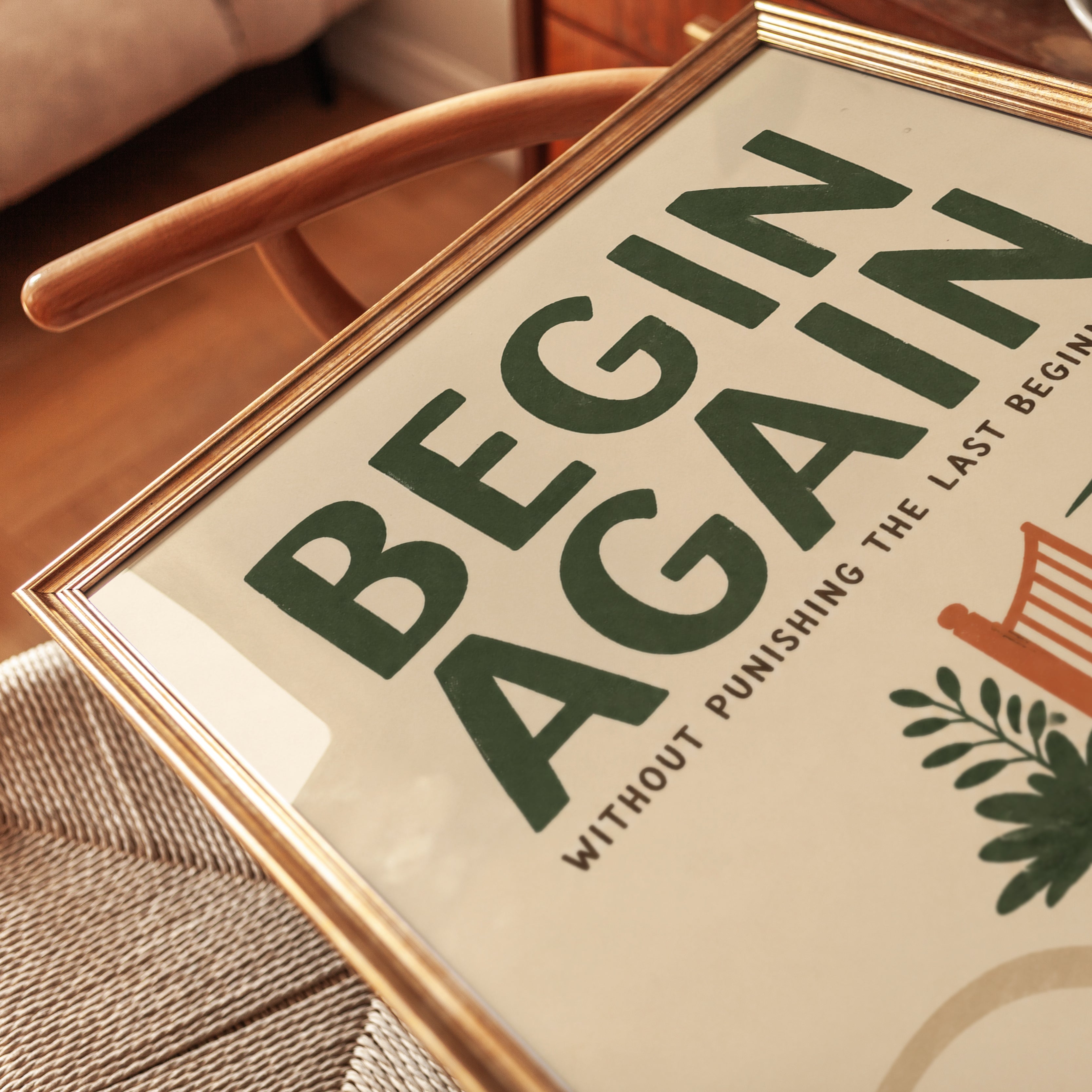 Begin Again Motivational Print: Retro Typography Wall Art - detail