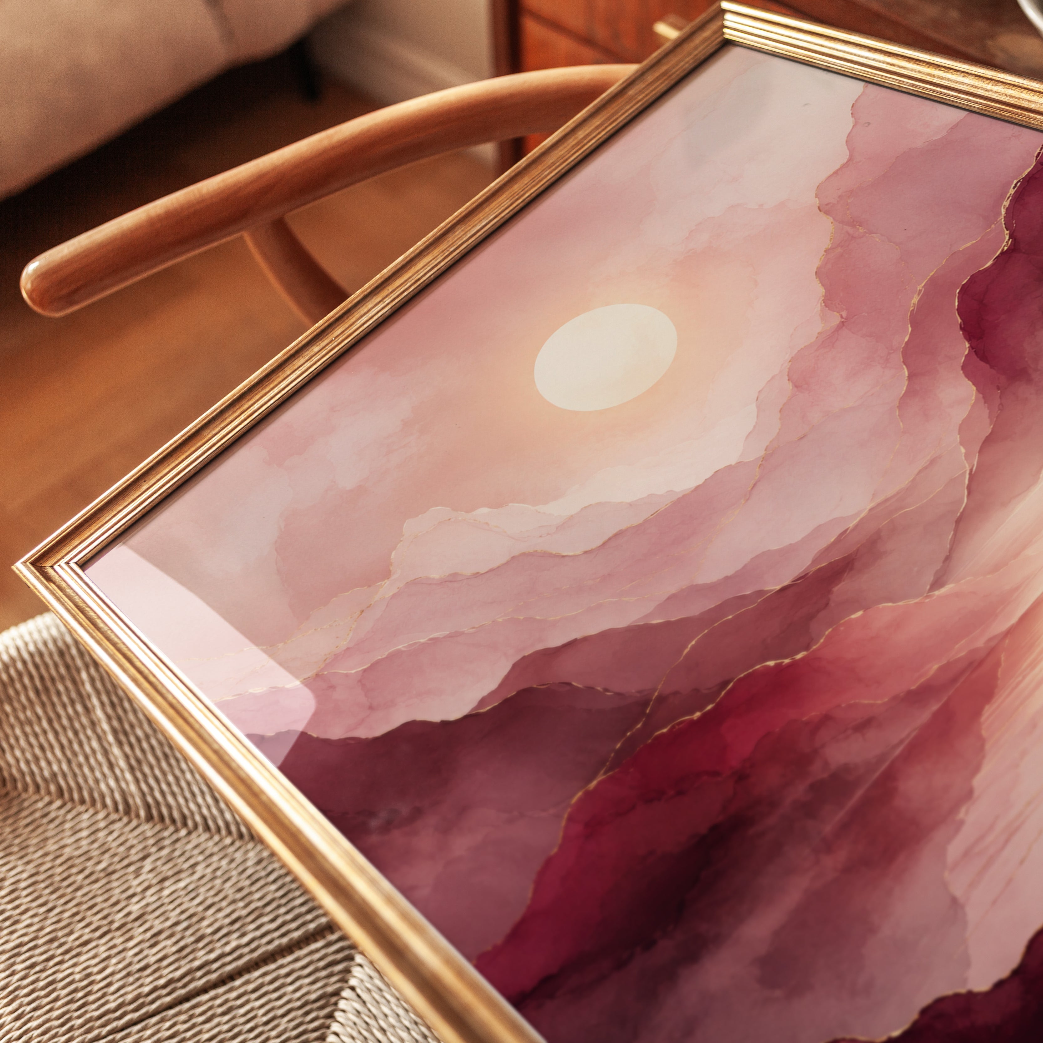 Pink Landscape Wall Art – Abstract Mountain Print - detail