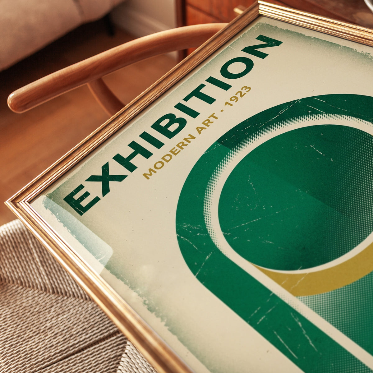Modern Art Exhibition Poster: Geometric Green Gold Design 1923 - detail