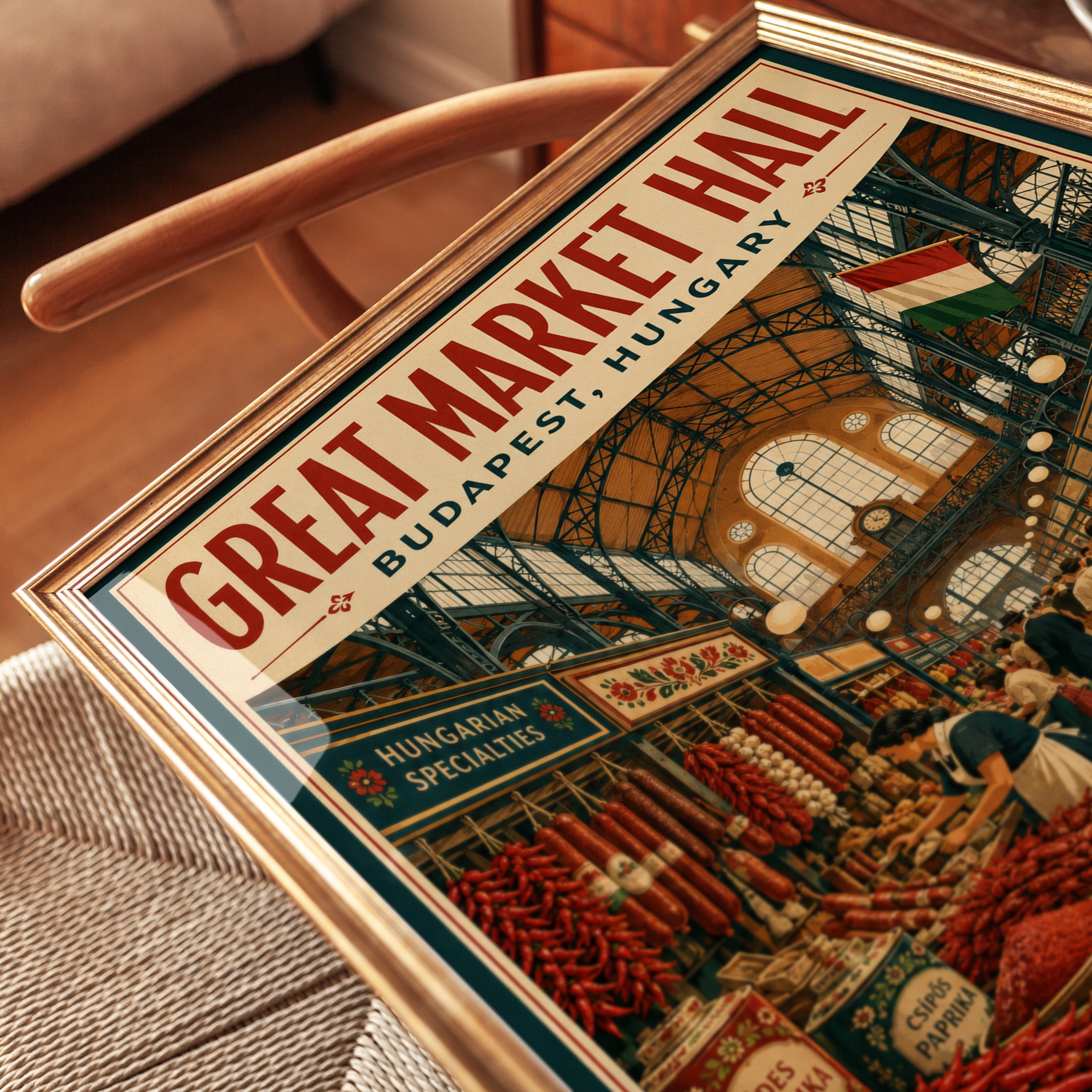 Market Hall Budapest Travel Print – Vintage Hungarian Market Art - detail