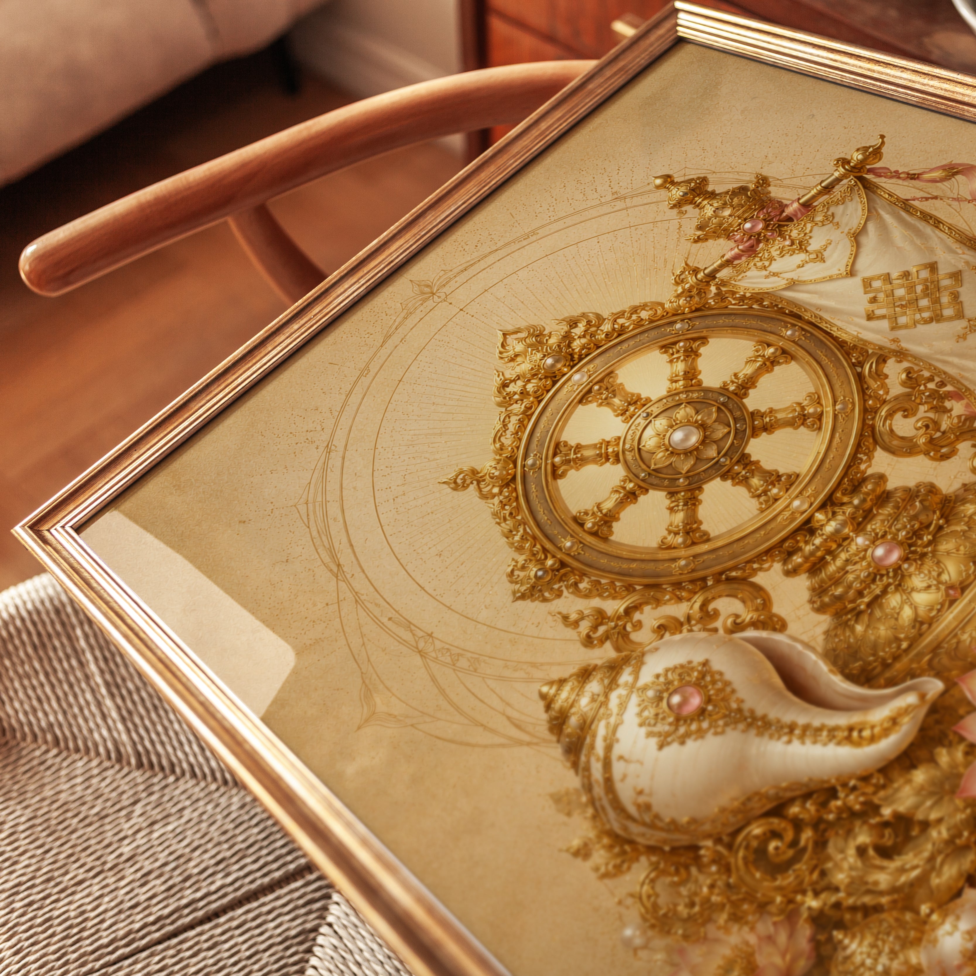 Buddhist Wall Art – Dharma Wheel Print - detail