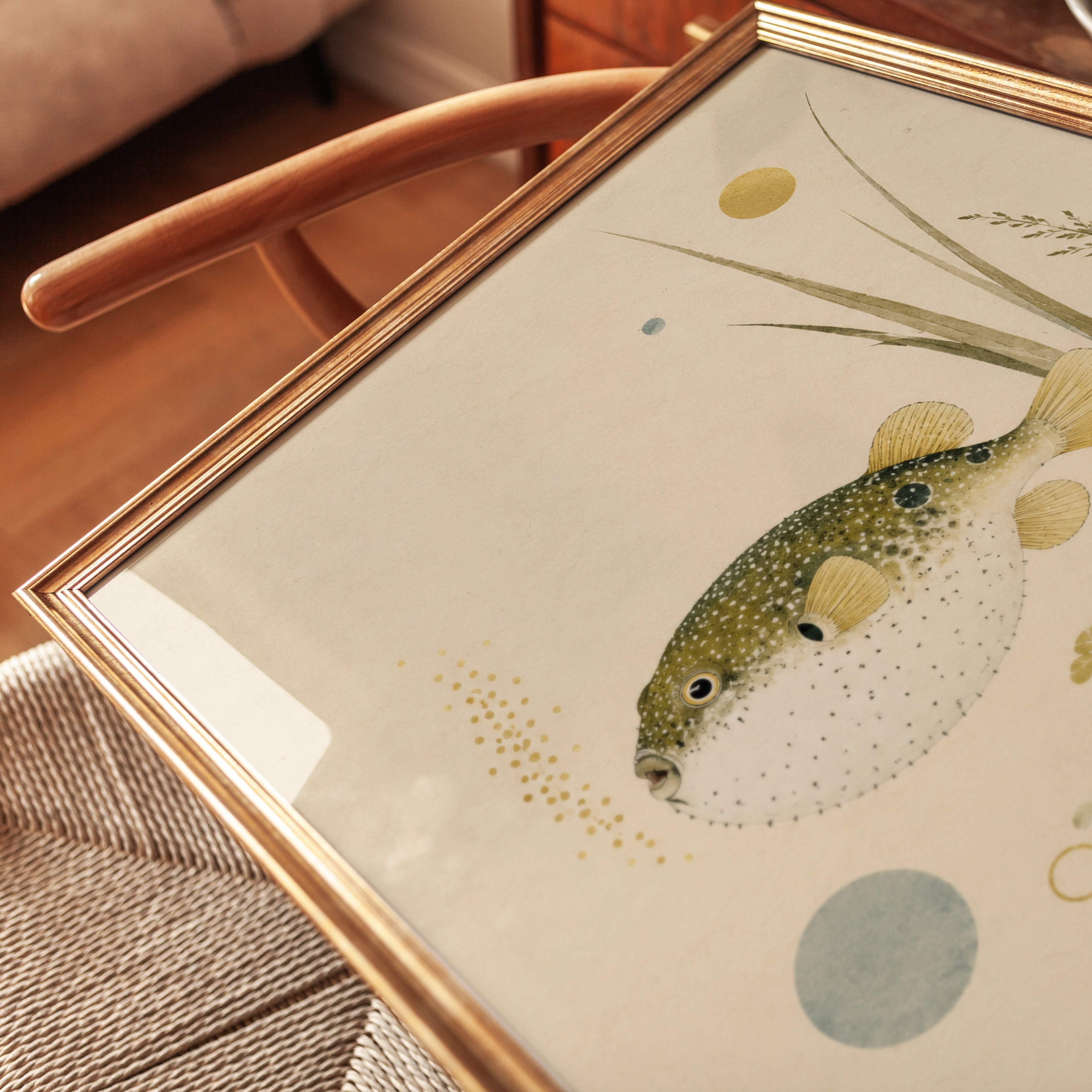 Japanese Fish Wall Art – Pufferfish Print - detail