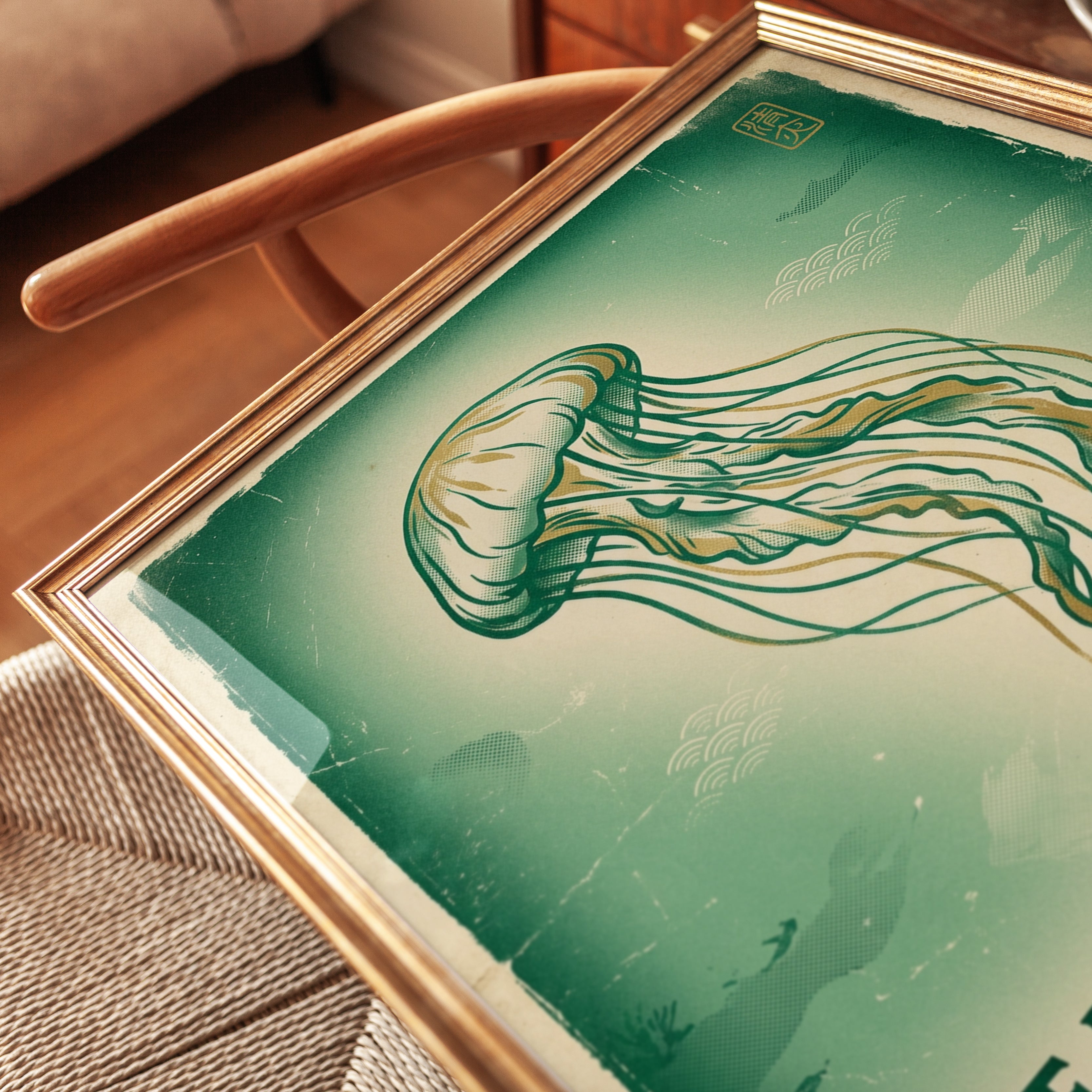 Vintage Jellyfish Print — Japanese-Inspired Ocean Art - detail