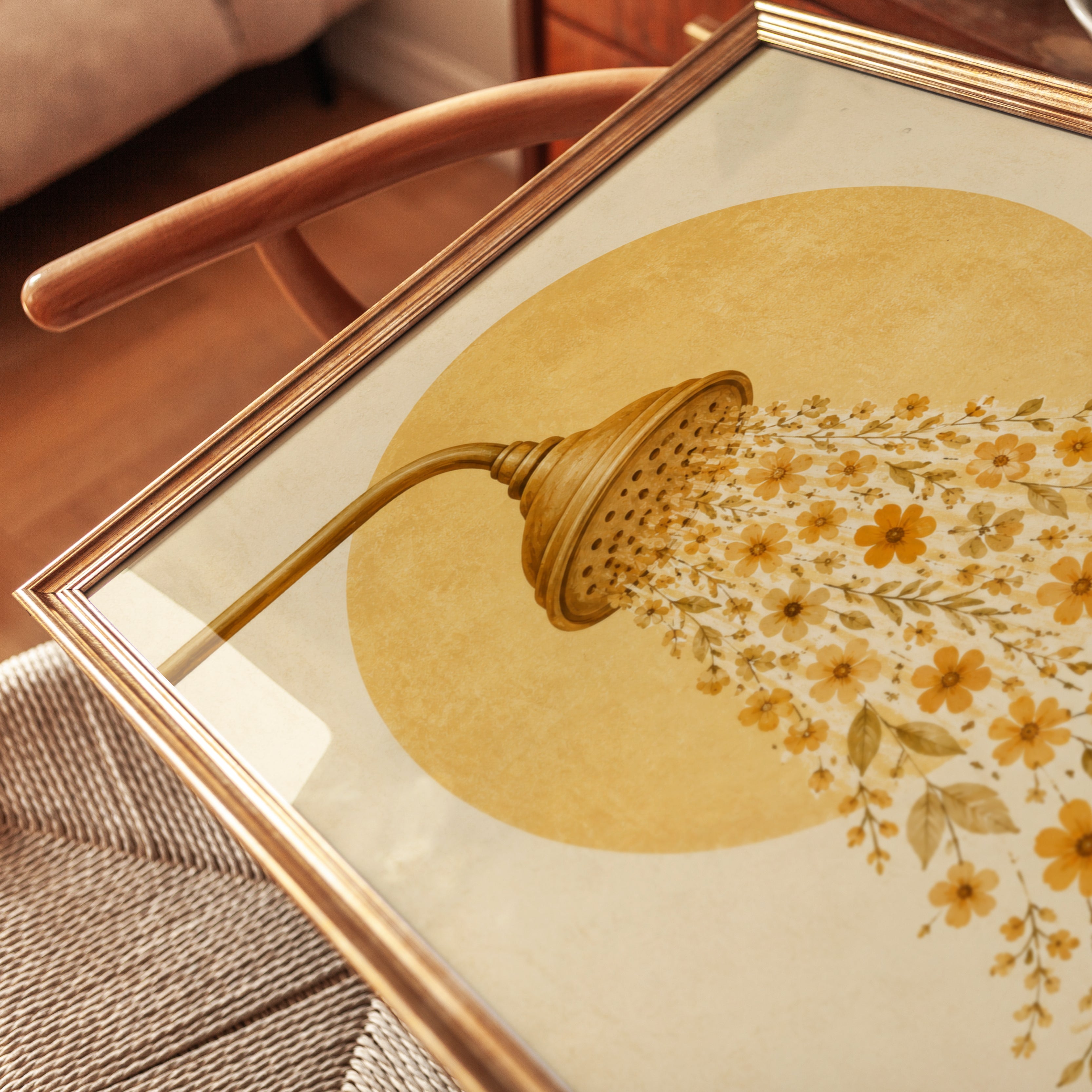 Bathroom Floral Shower Art – Yellow Flower Print - detail