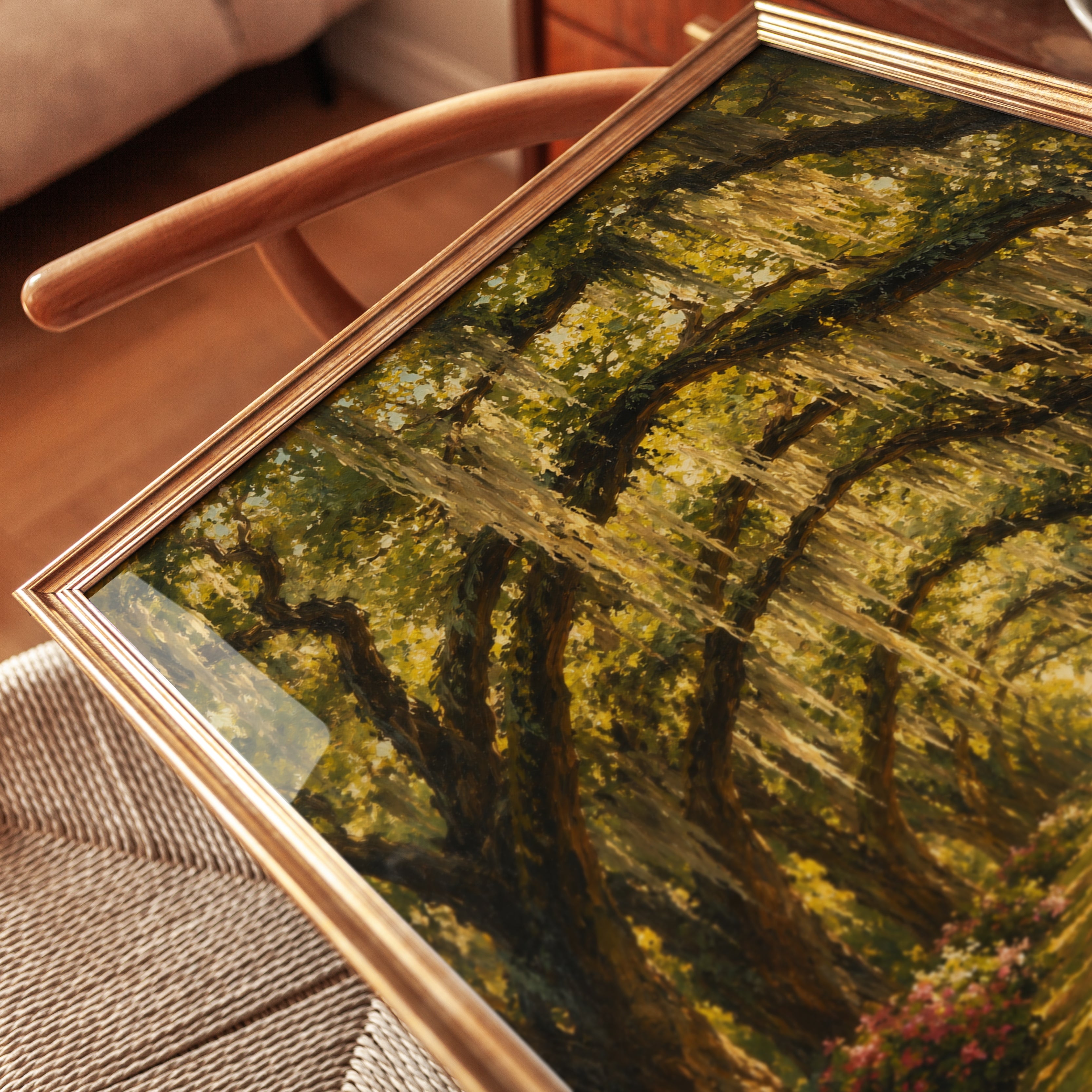Southern Oak Tree Alley Landscape Print - detail