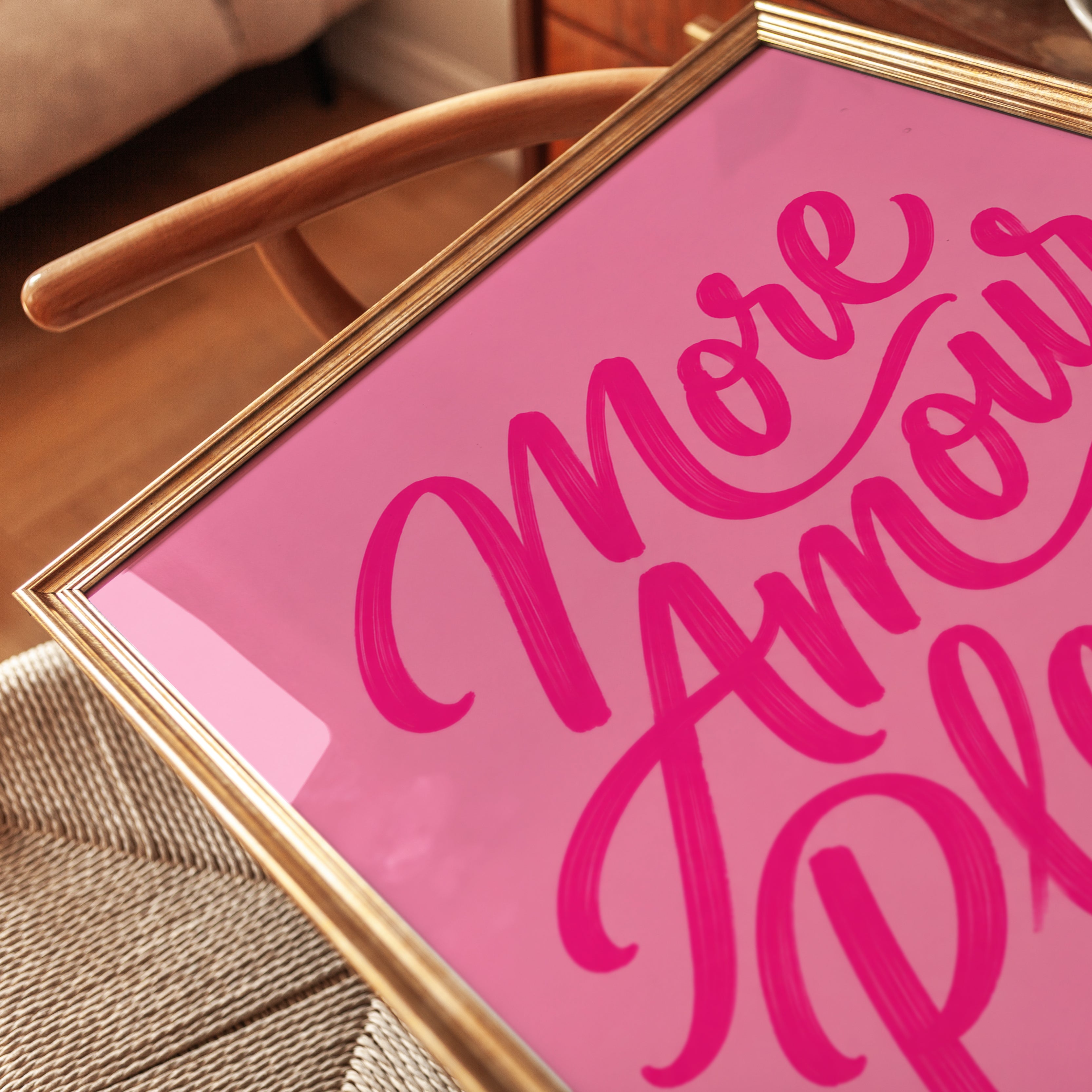More Amour Please Typography Print: Pink Romantic Lettering Art - detail