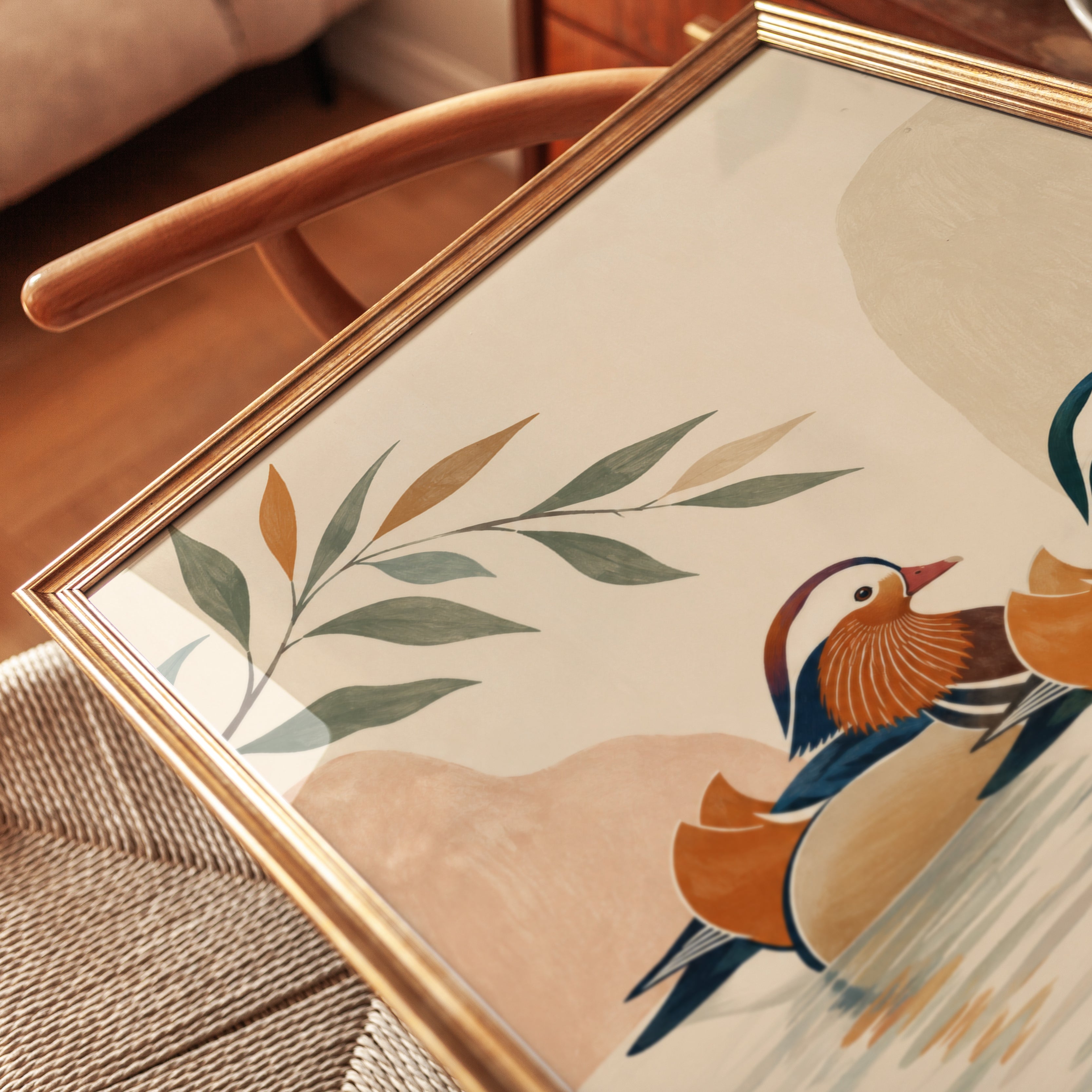 Mandarin Ducks Wall Art: Minimalist Asian Inspired Design - detail