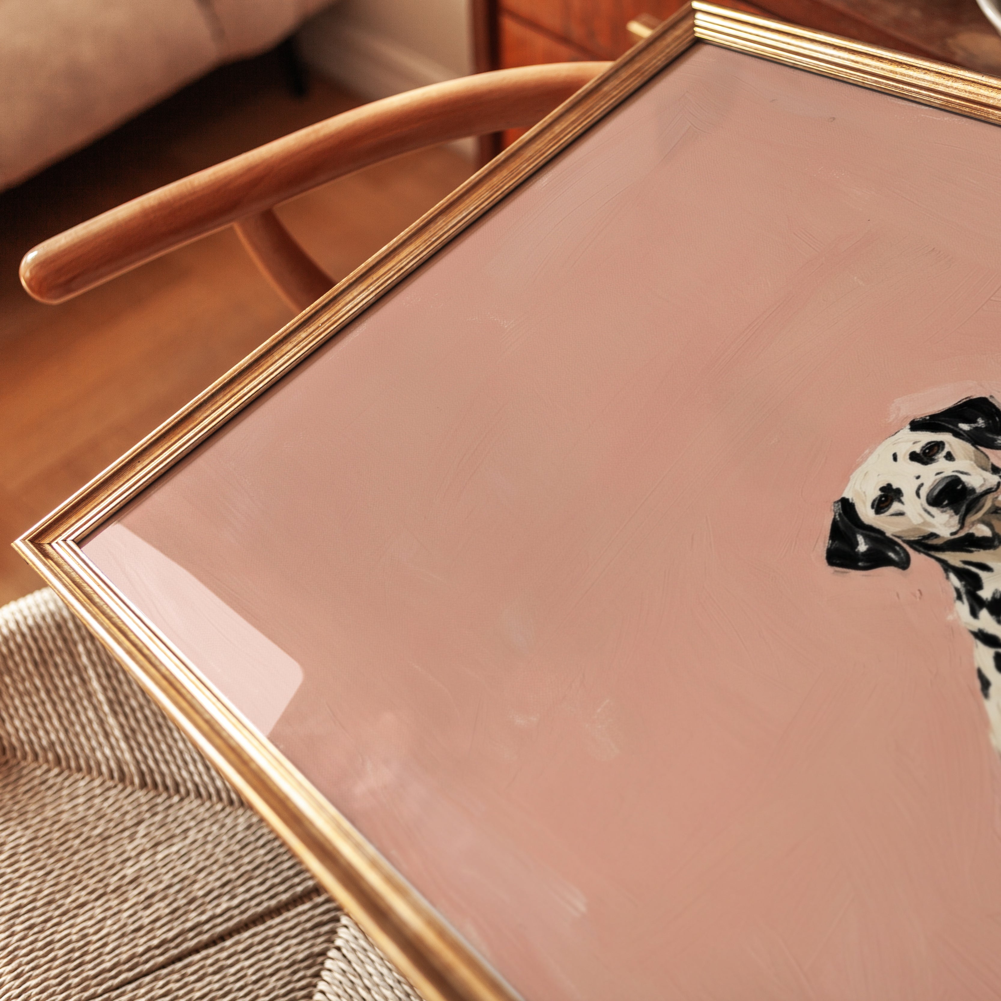 Dalmatian Dog Art Print — Hand-Painted Portrait on Pink - detail