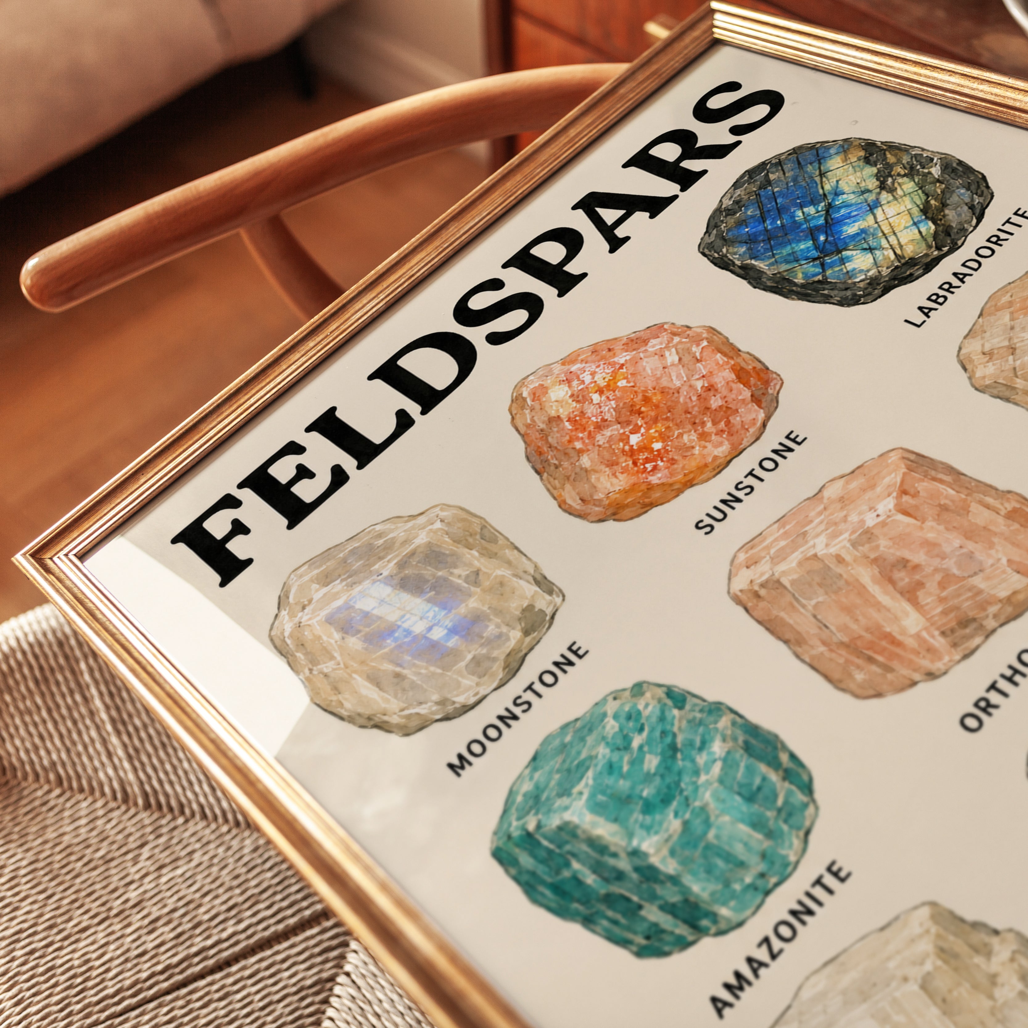 Feldspars Mineral Collection Poster: Geological Watercolor Art - detail