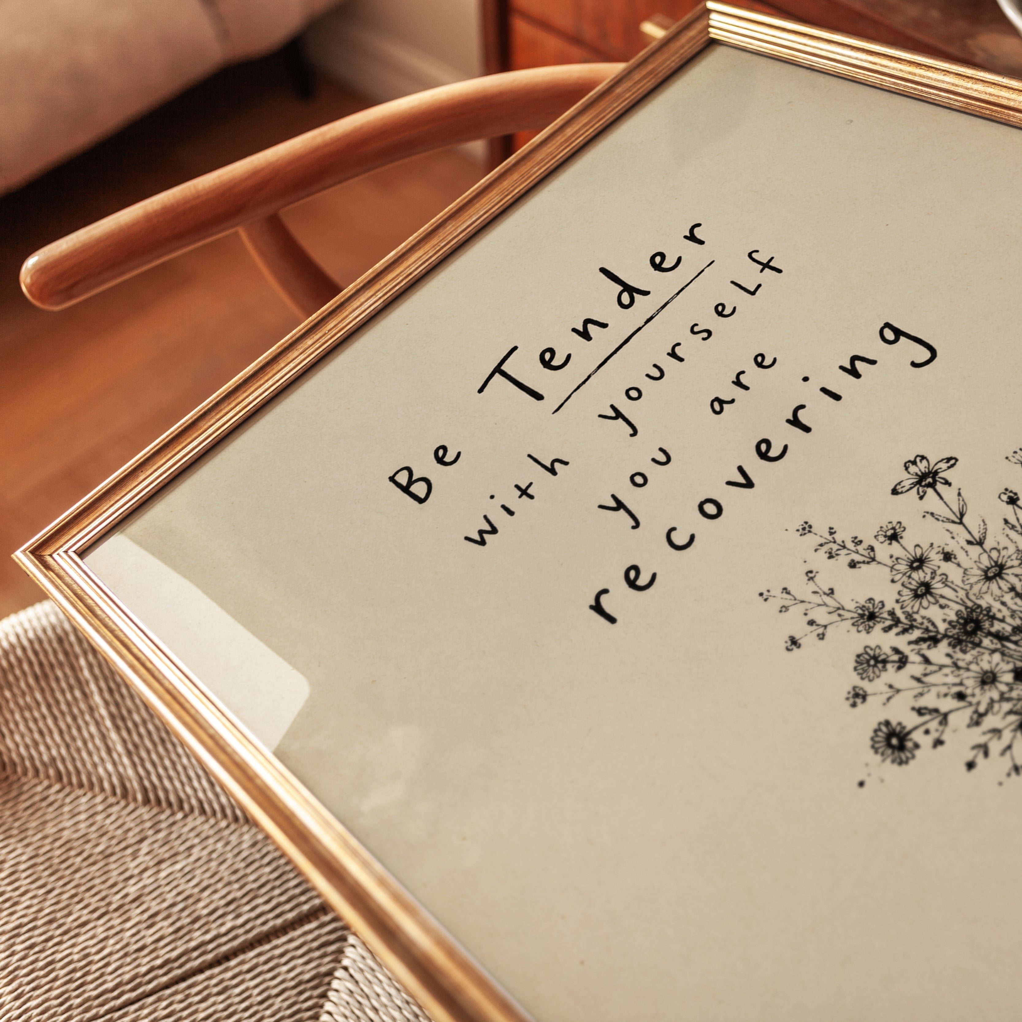 Be Tender With Yourself Print: Wildflower Vase Illustration - detail