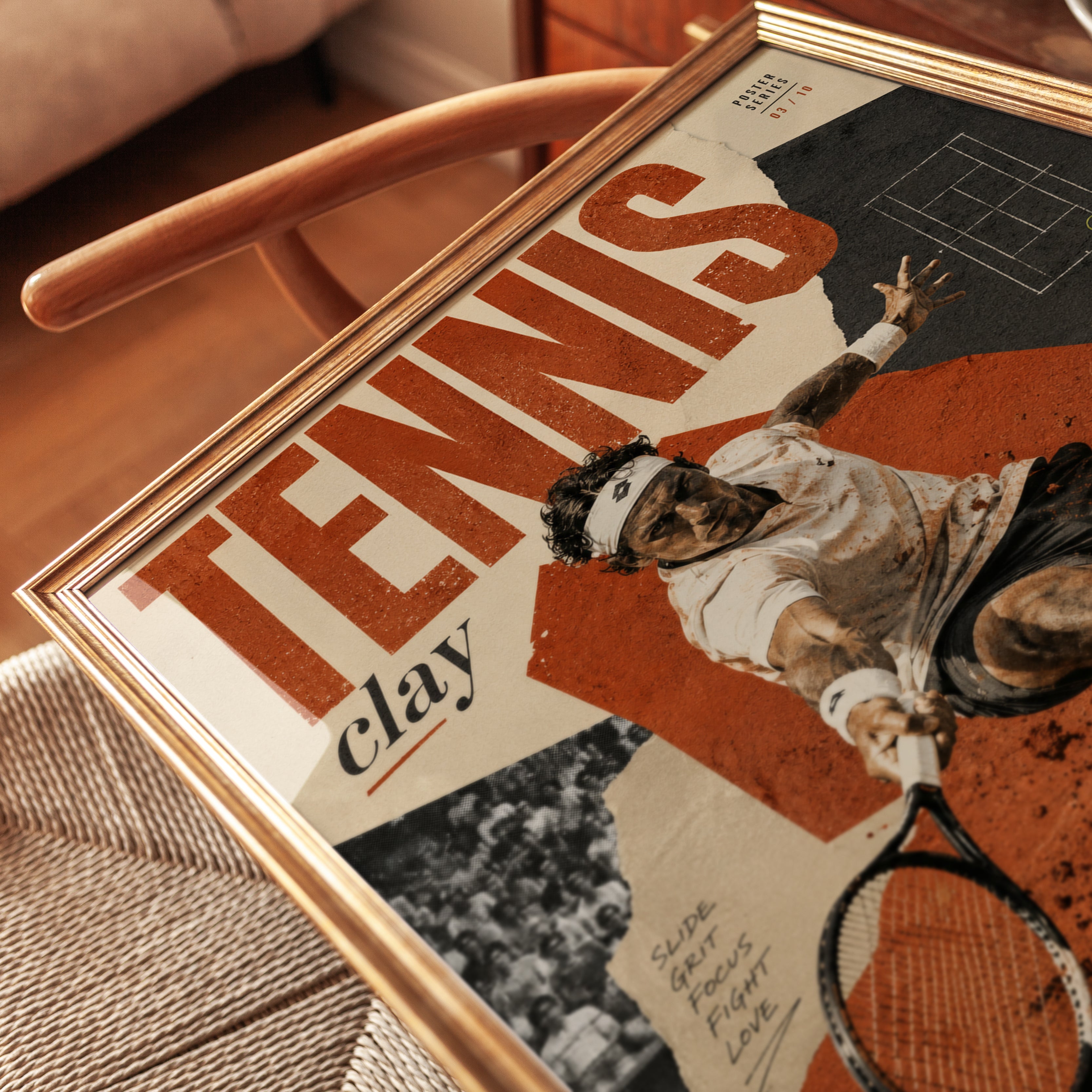 Vintage Tennis Poster: Clay Court Sports Collage Wall Art - detail