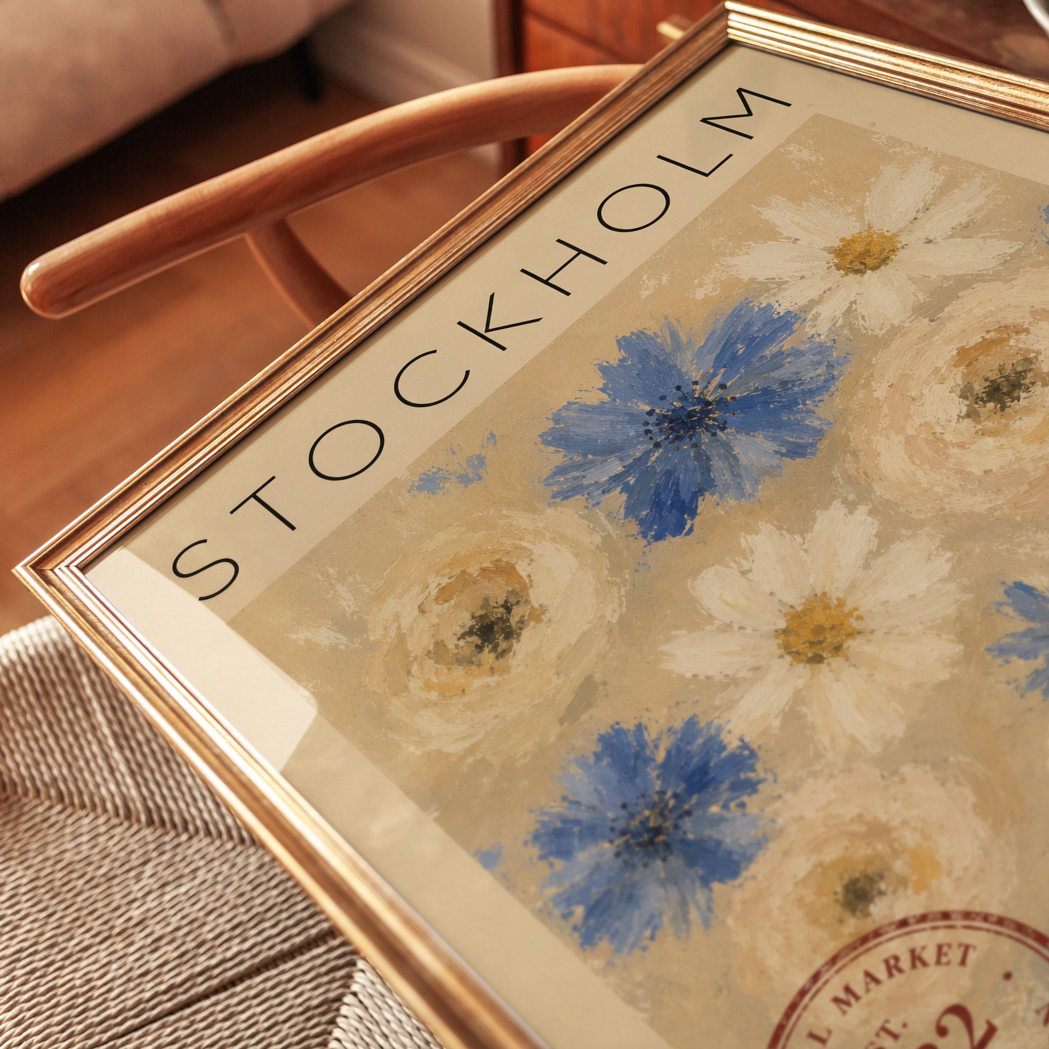 Stockholm Travel Poster – Vintage Floral Print - detail