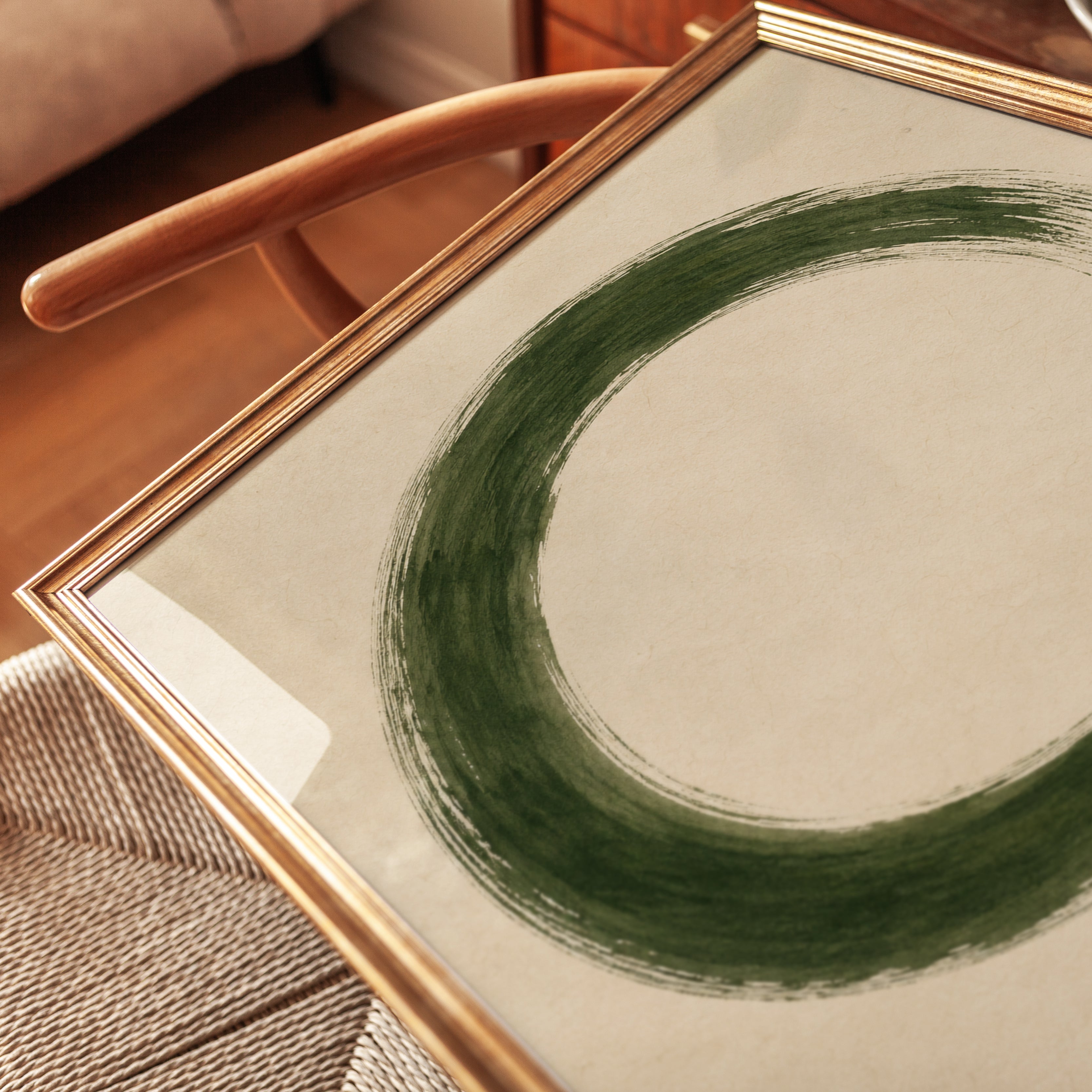 Zen Circle Wall Art – Green Enso Print - detail