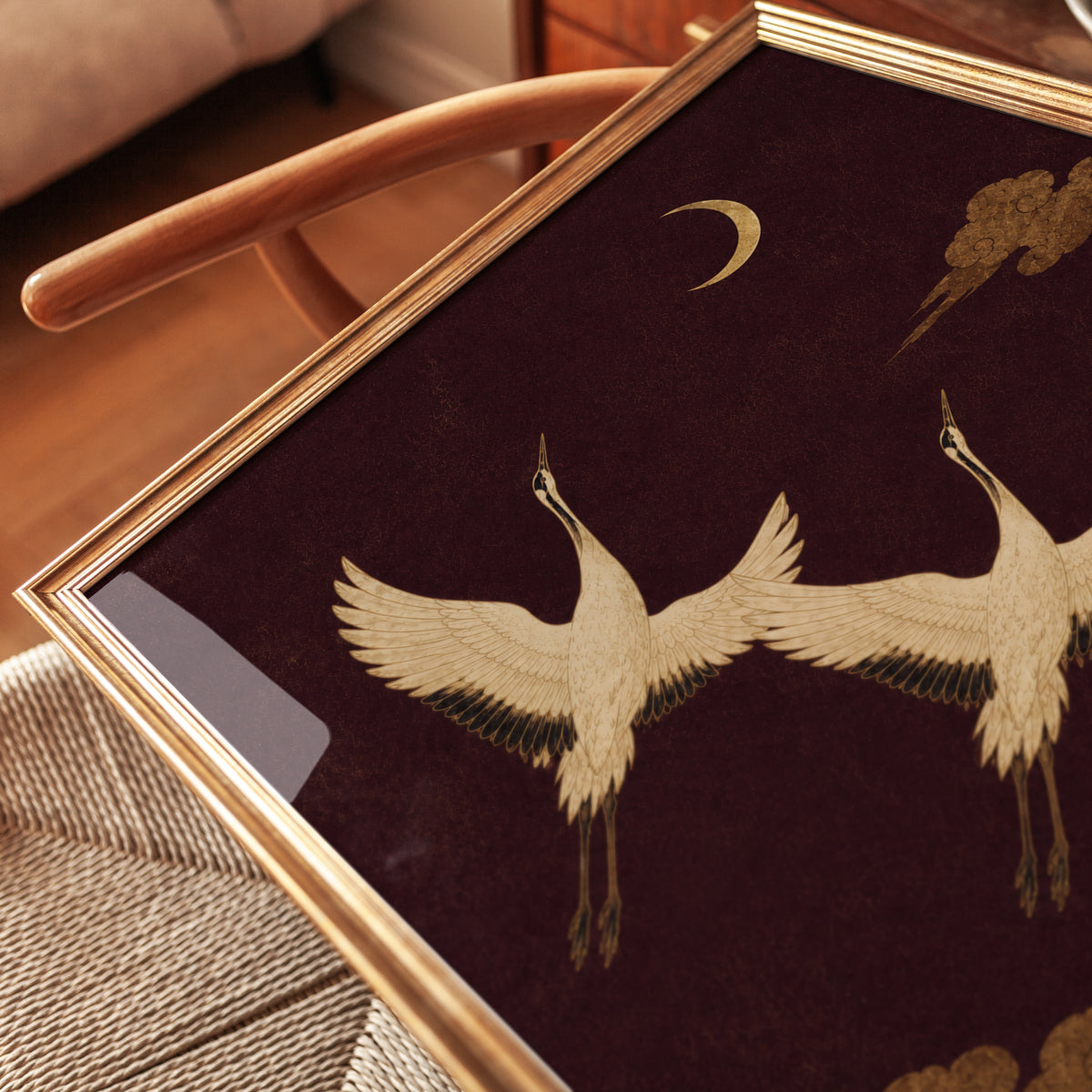 Asian Inspired Crane Art Print - detail