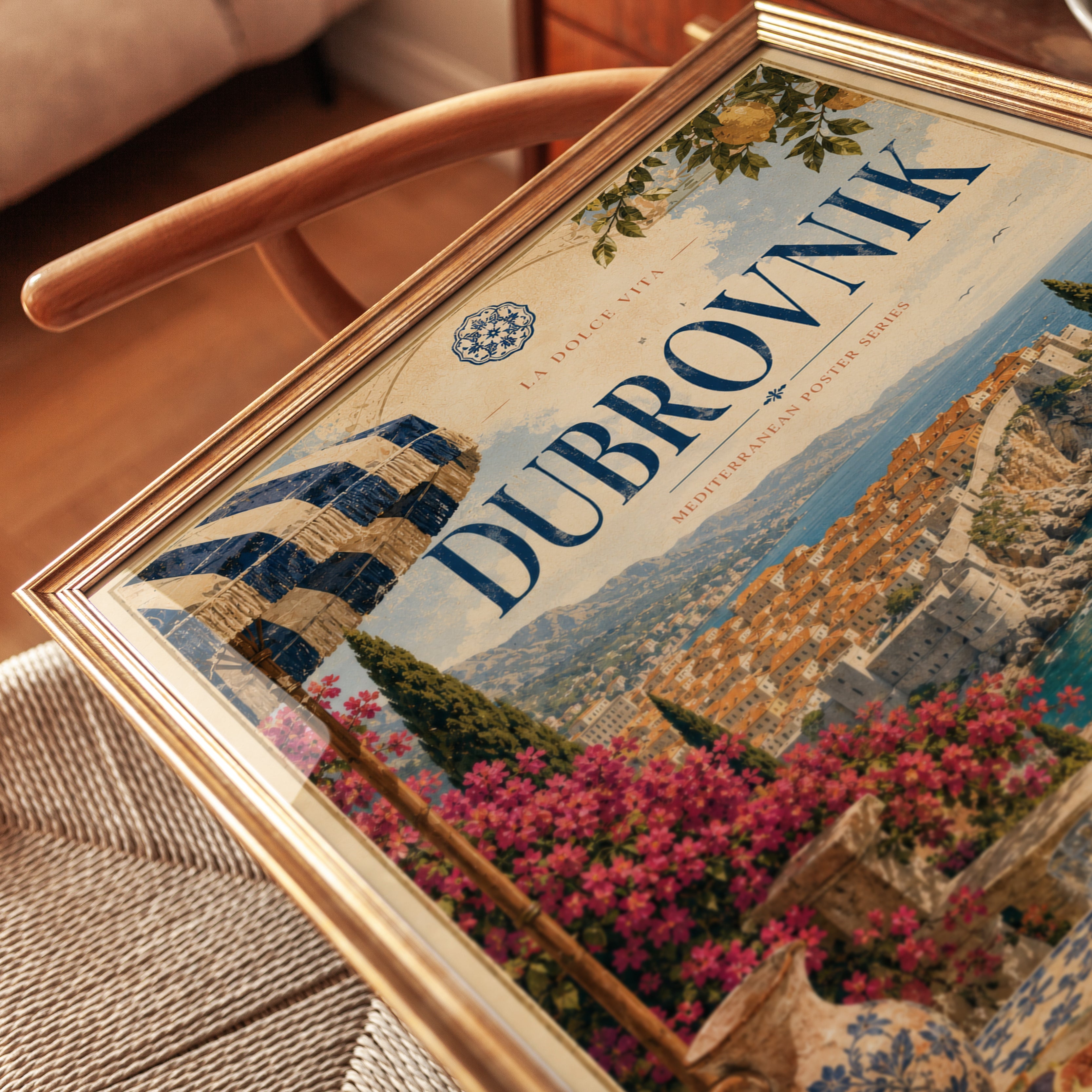 Dubrovnik Travel Poster — Vintage Mediterranean Coastal Print - detail