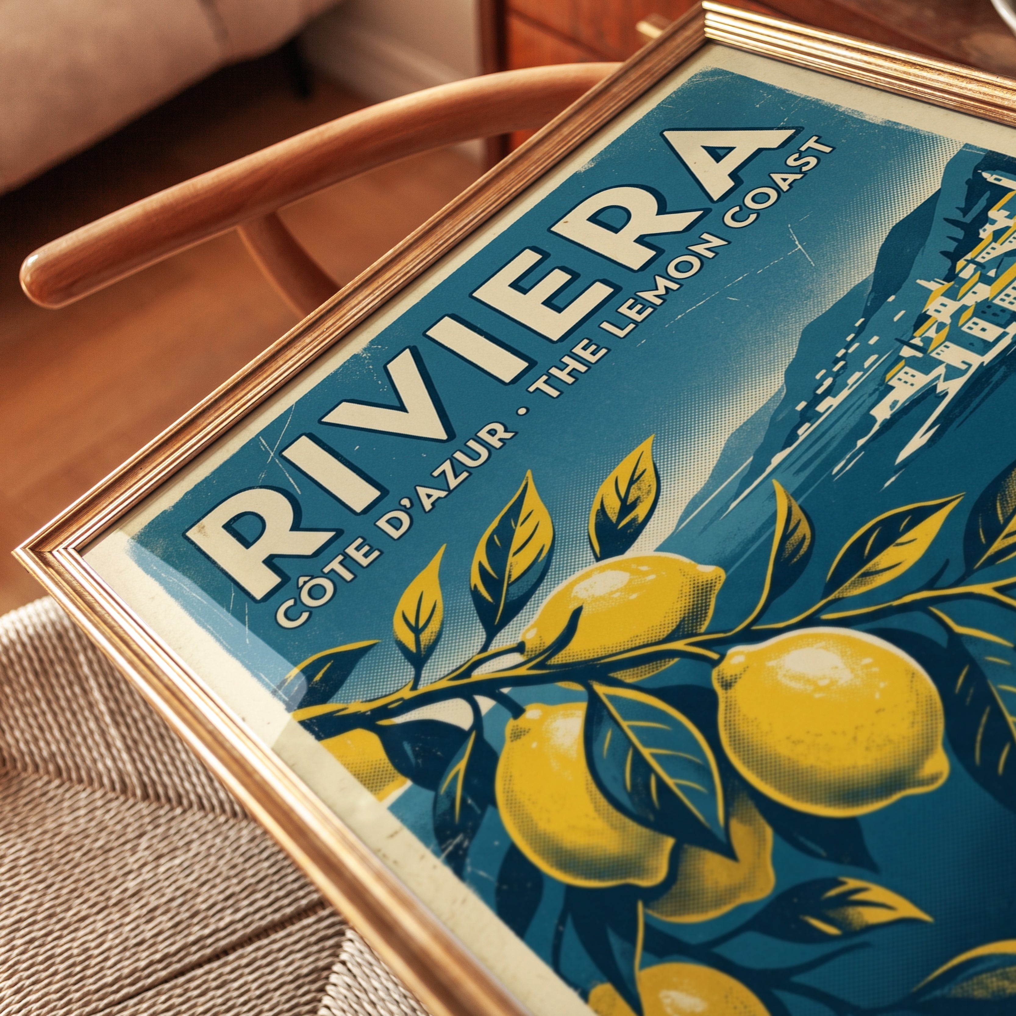 Riviera Travel Poster – French Côte d'Azur Lemon Coast Retro Wall - detail