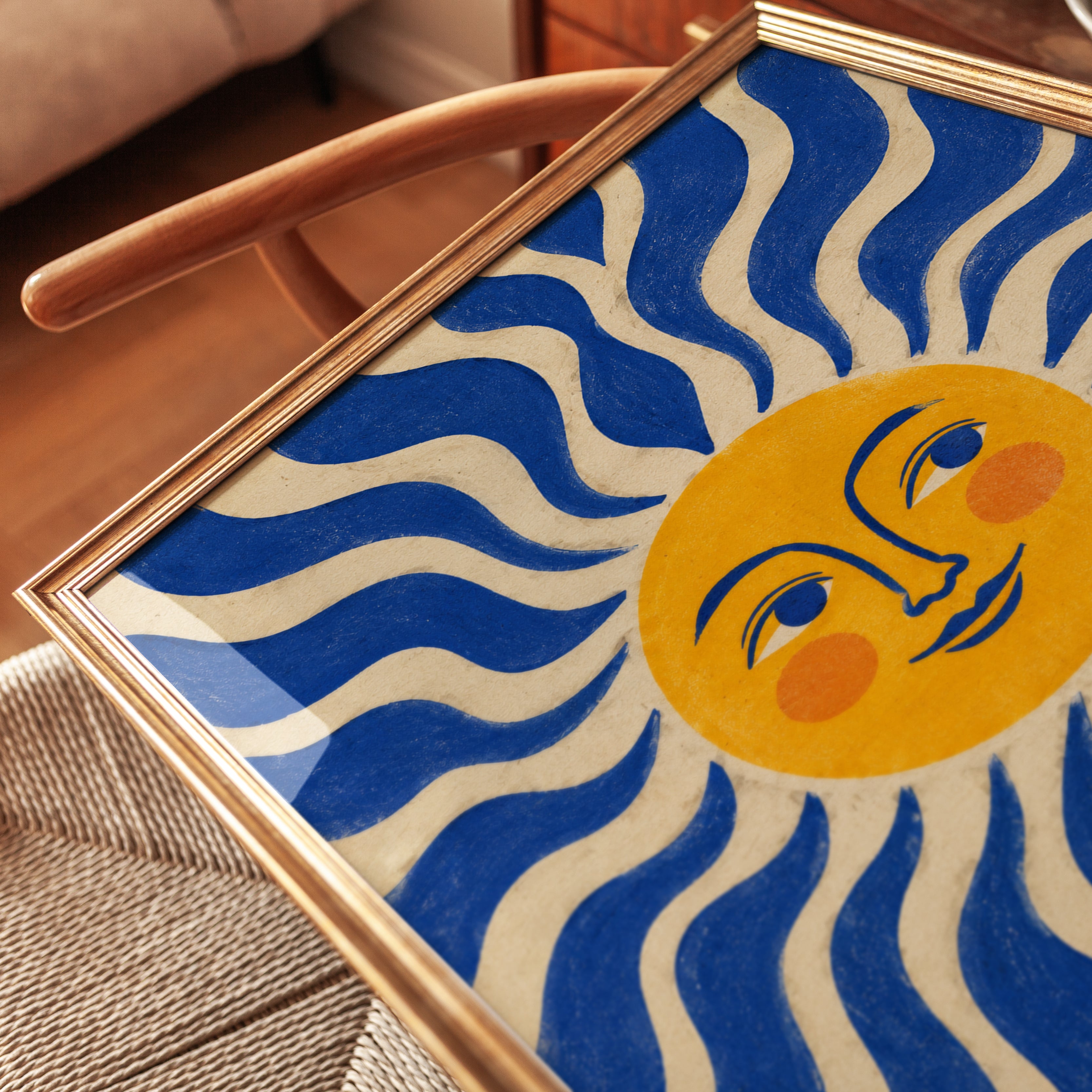 Folk Art Sun Poster – Vintage Sun Wall Art - detail