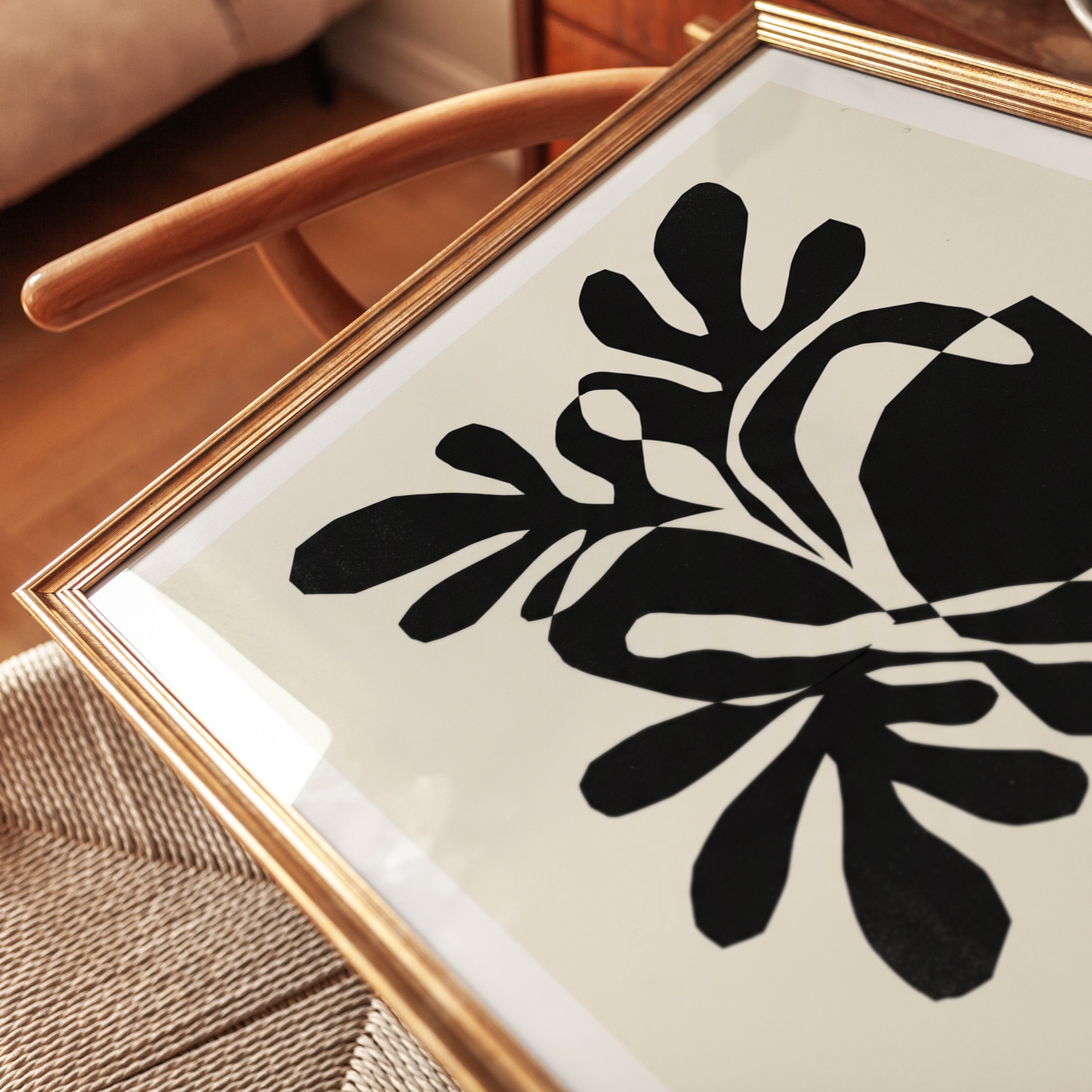 Abstract Botanical Cutout: Matisse Style Black and Cream Wall Art - detail