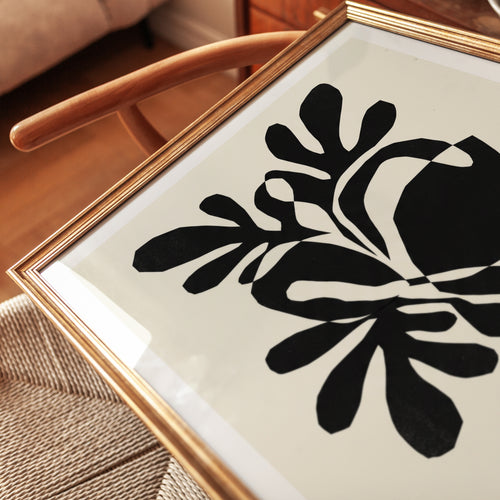 Abstract Botanical Cutout: Matisse Style Black and Cream Wall Art - detail