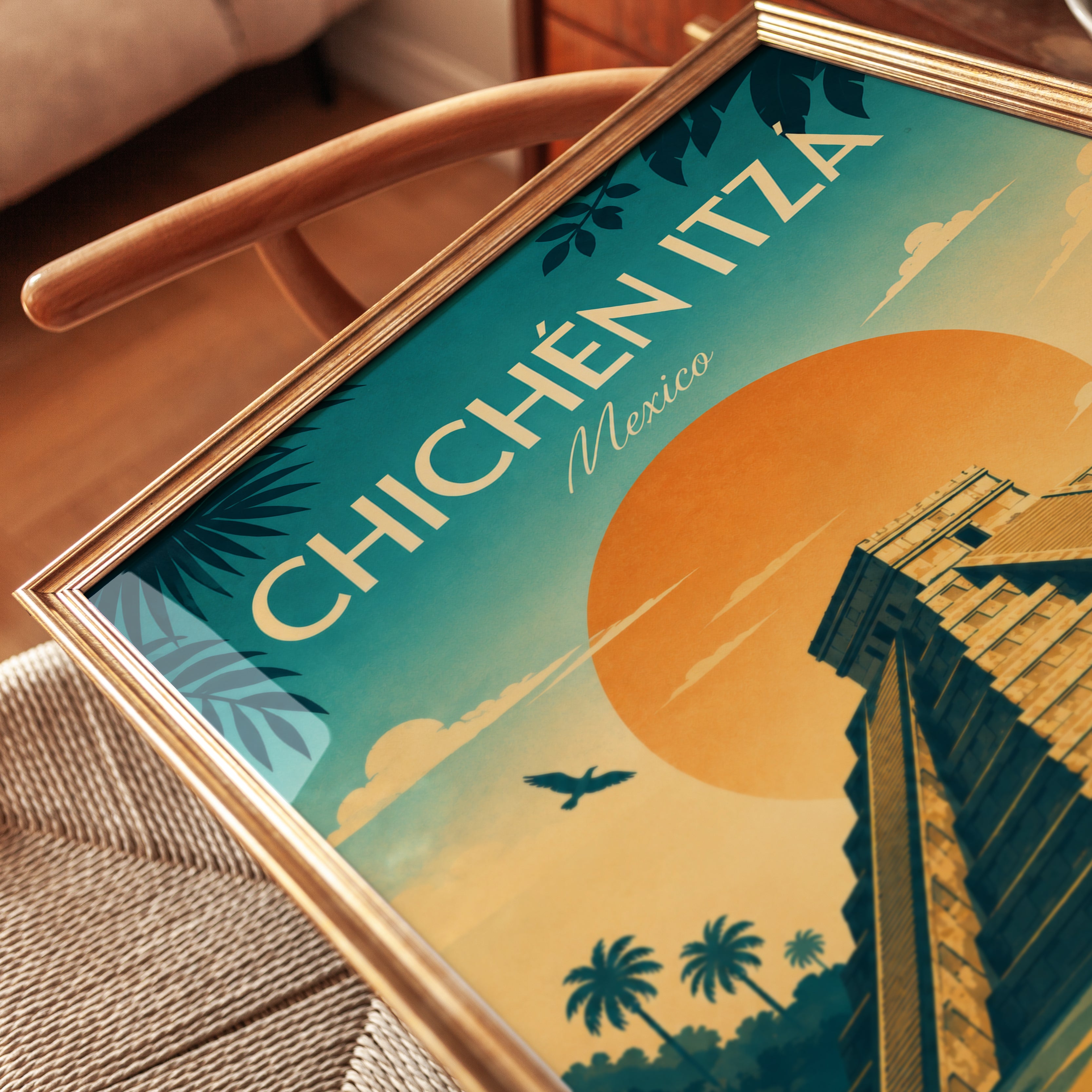 Mexico Travel Poster – Chichen Itza Print - detail