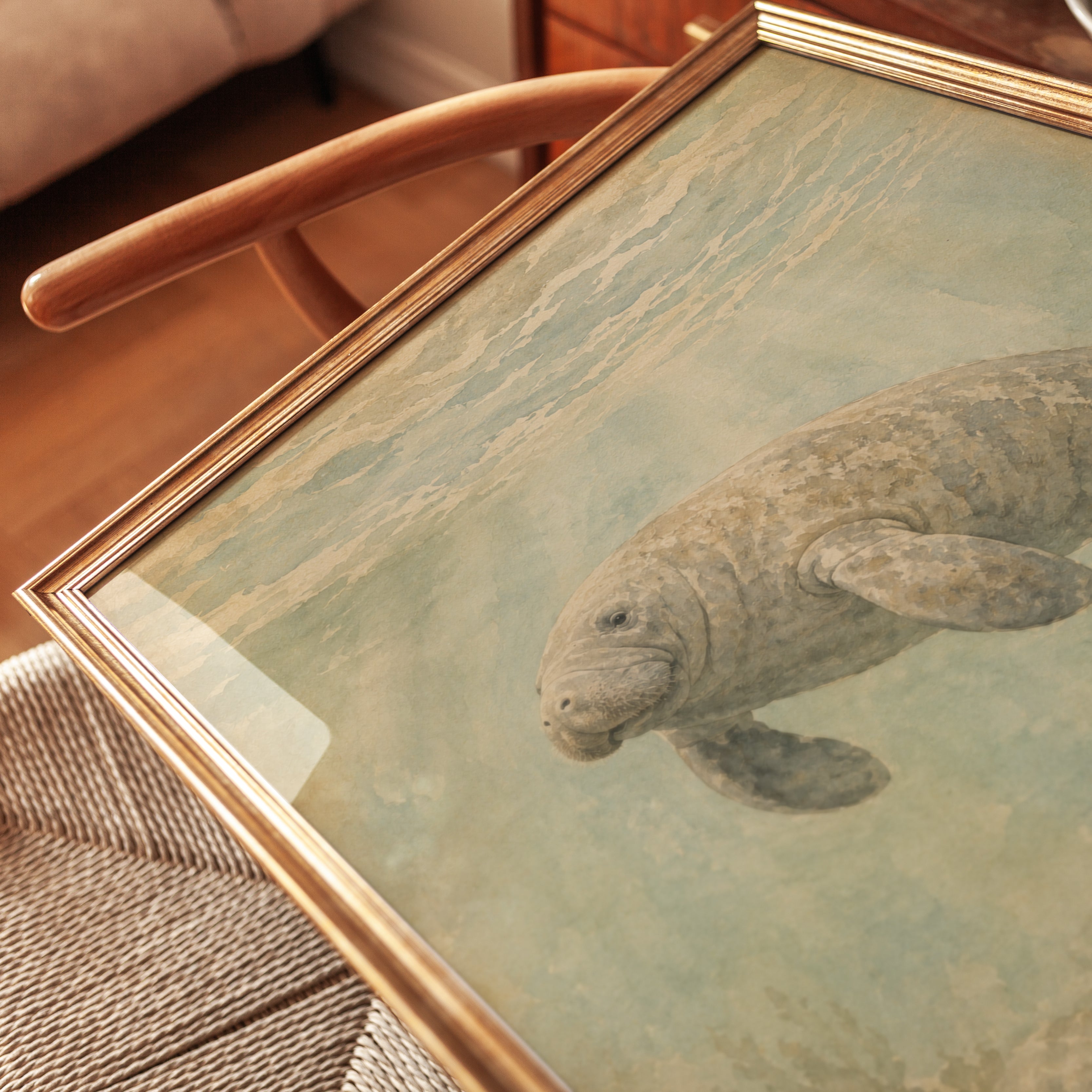 Manatee Wall Art – Vintage Marine Animal Print - detail