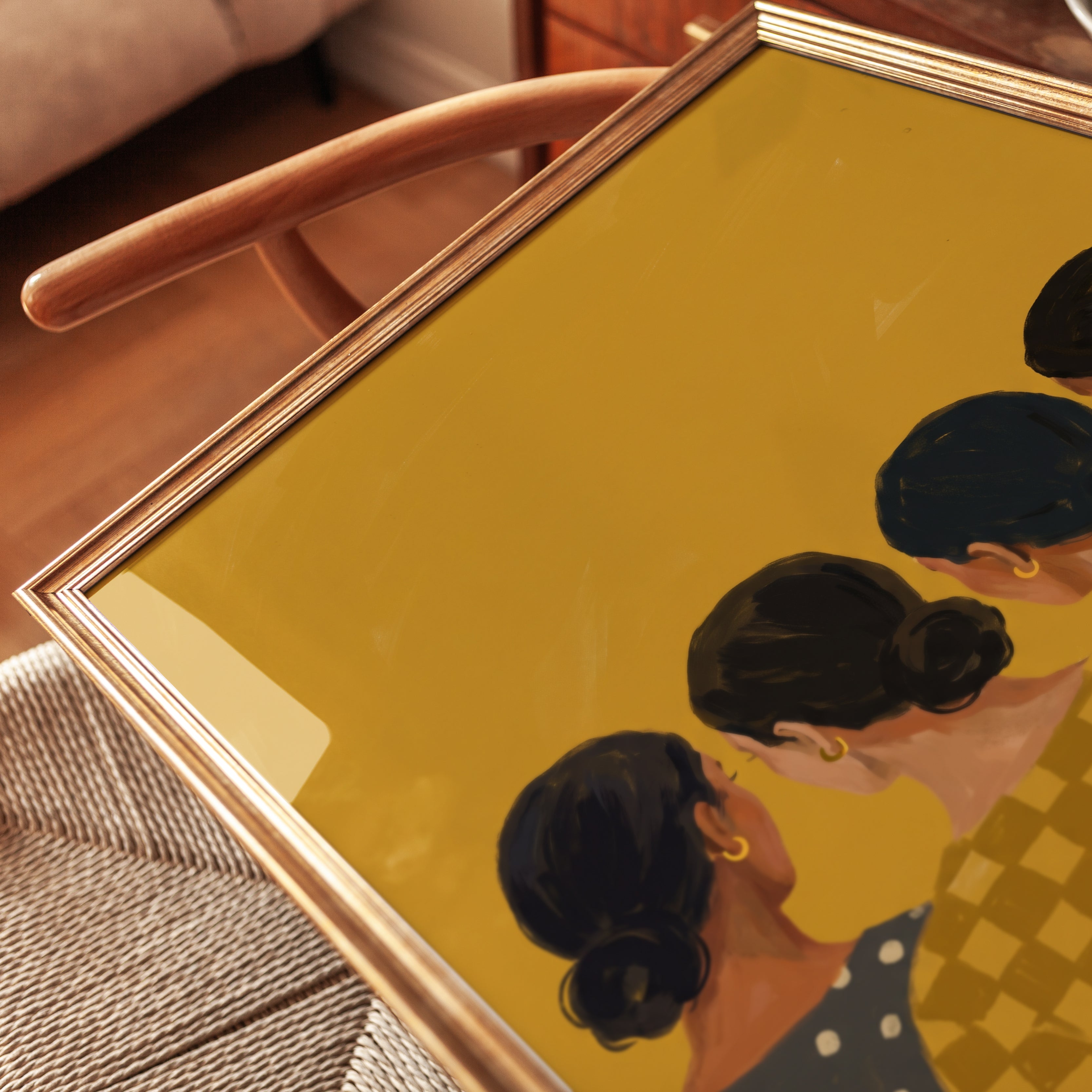 Figurative Women Portrait Print — Four Women in Patterned Tops - detail
