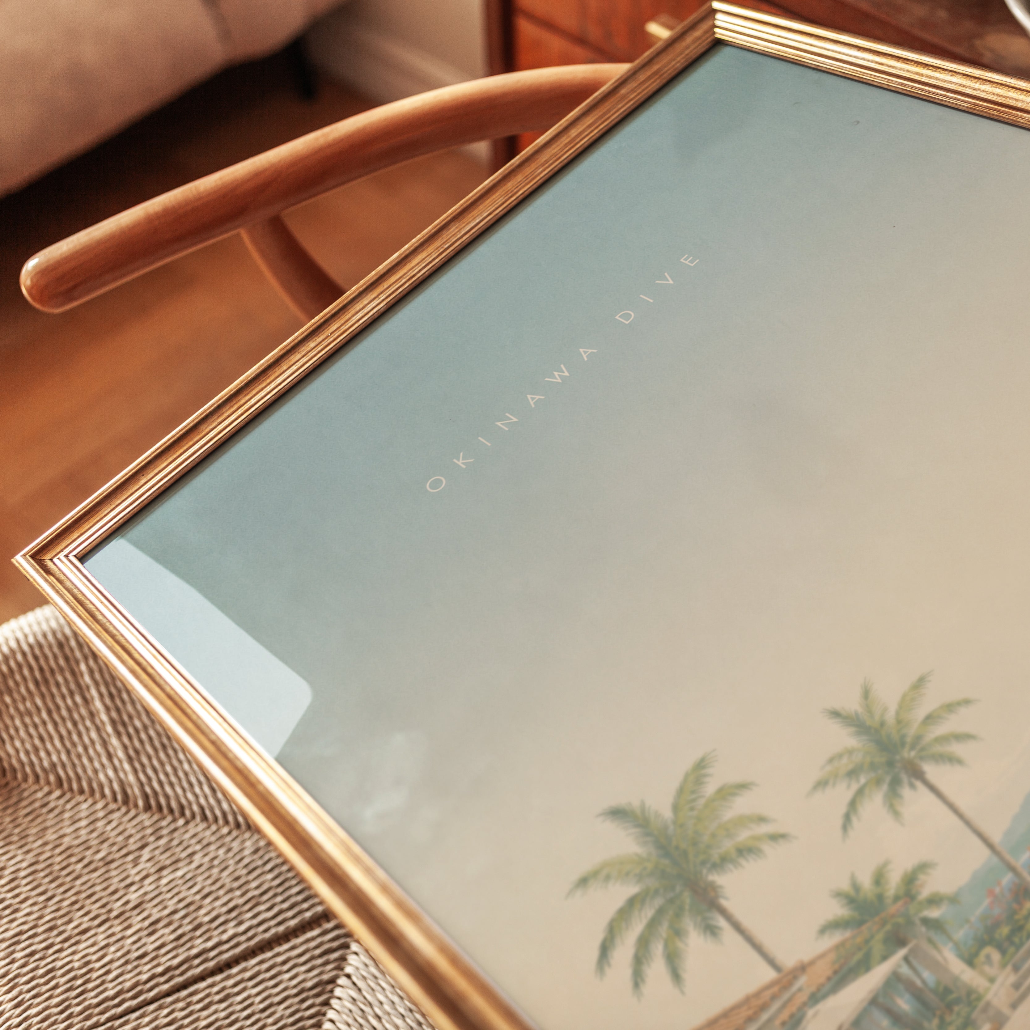 Okinawa Dive Print: Tropical Paradise Pool and Palm Trees Art - detail