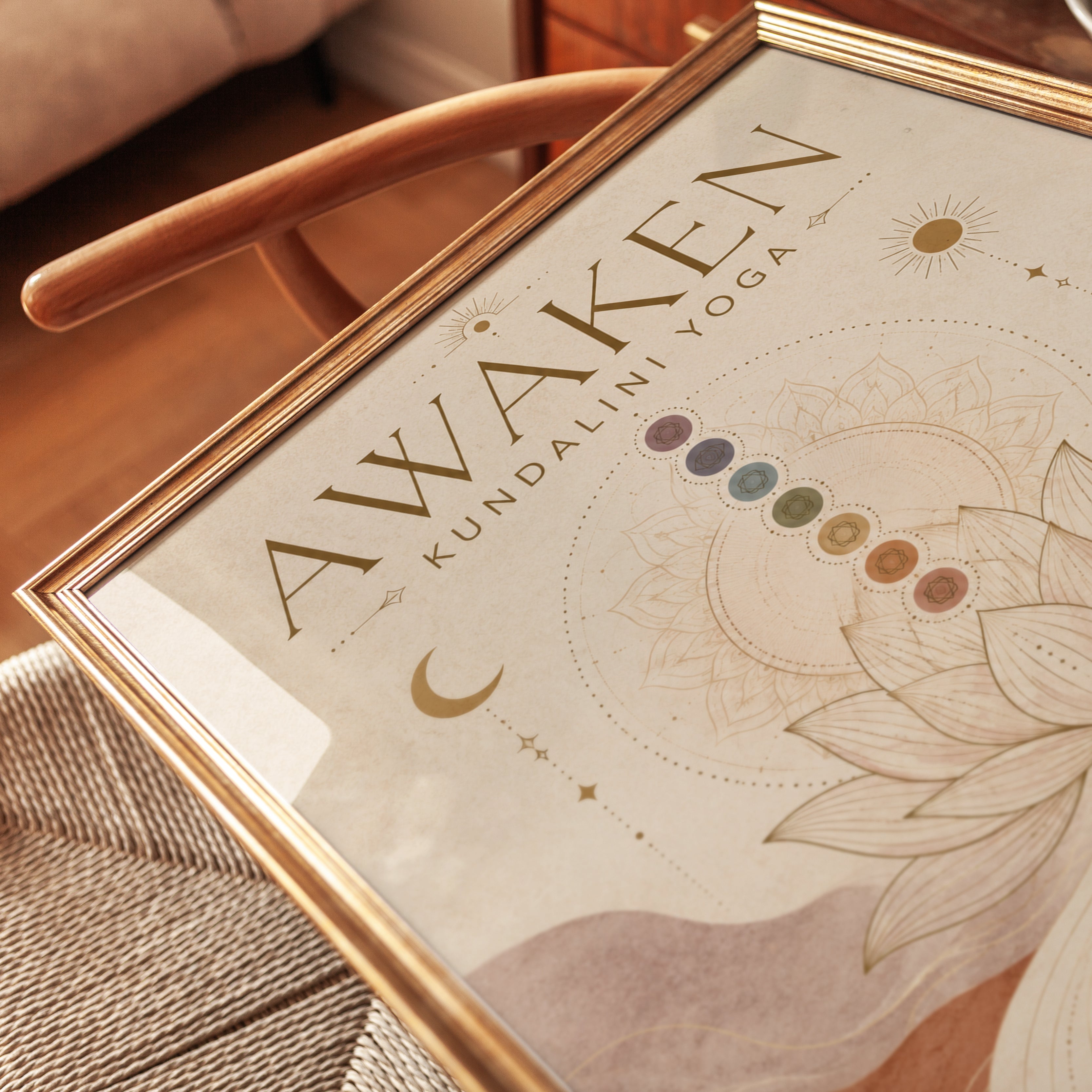 Chakra Lotus Wall Print: Yoga Studio & Meditation Room (Earth Tones) - detail
