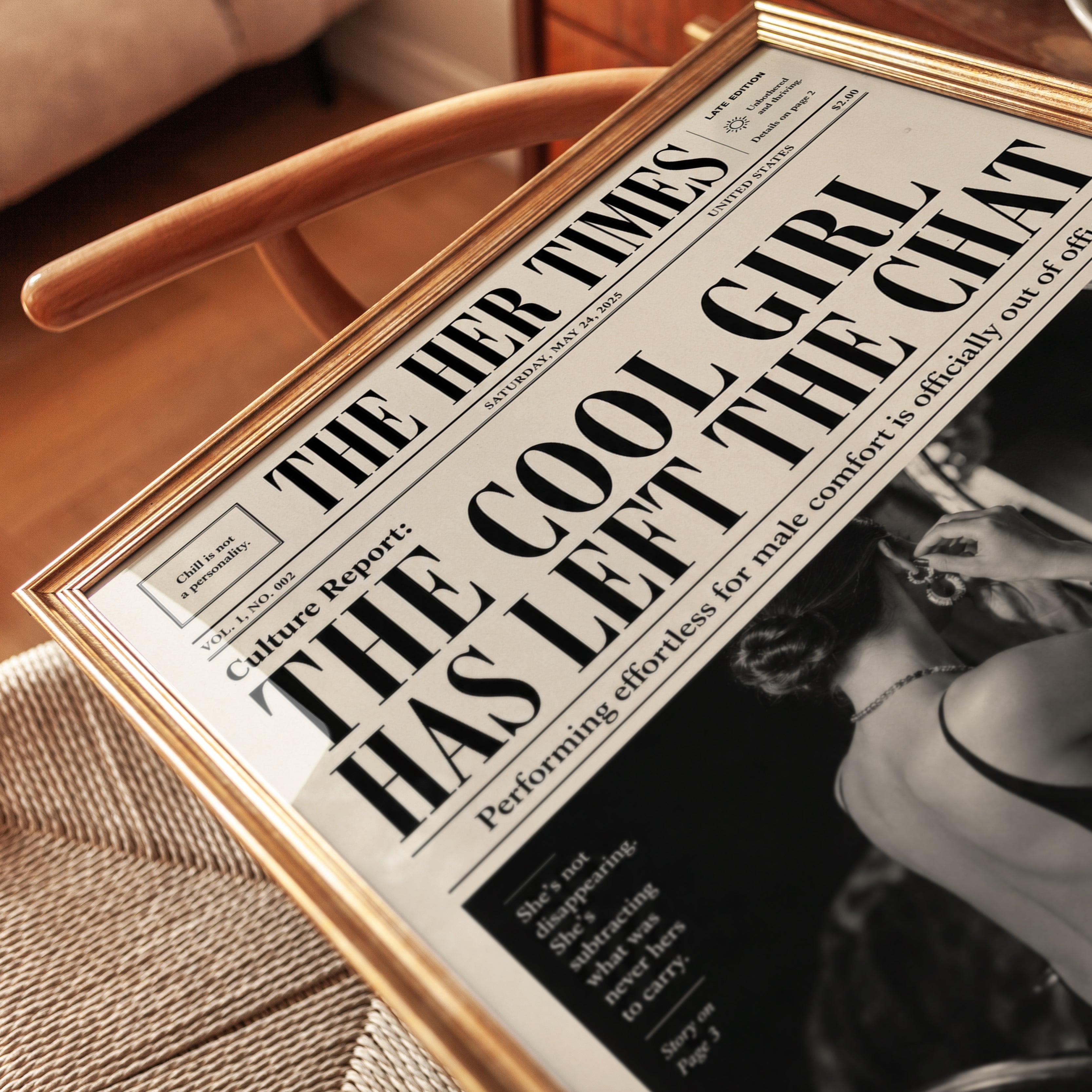 The Cool Girl Newspaper Print: Vintage Editorial Wall Art - detail
