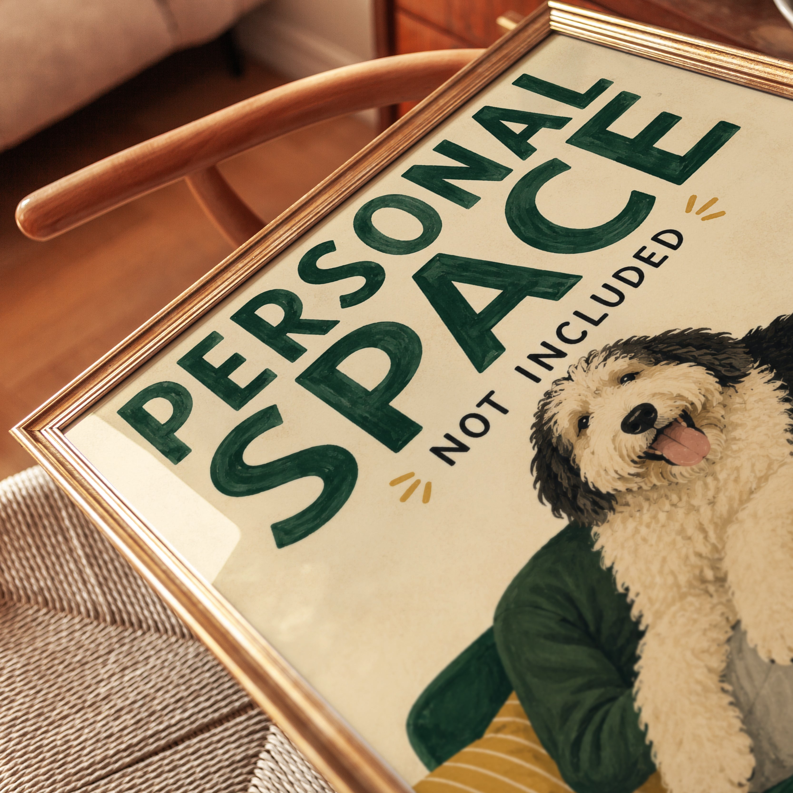 Funny Dog Wall Art – Shaggy Dog Couch Print - detail