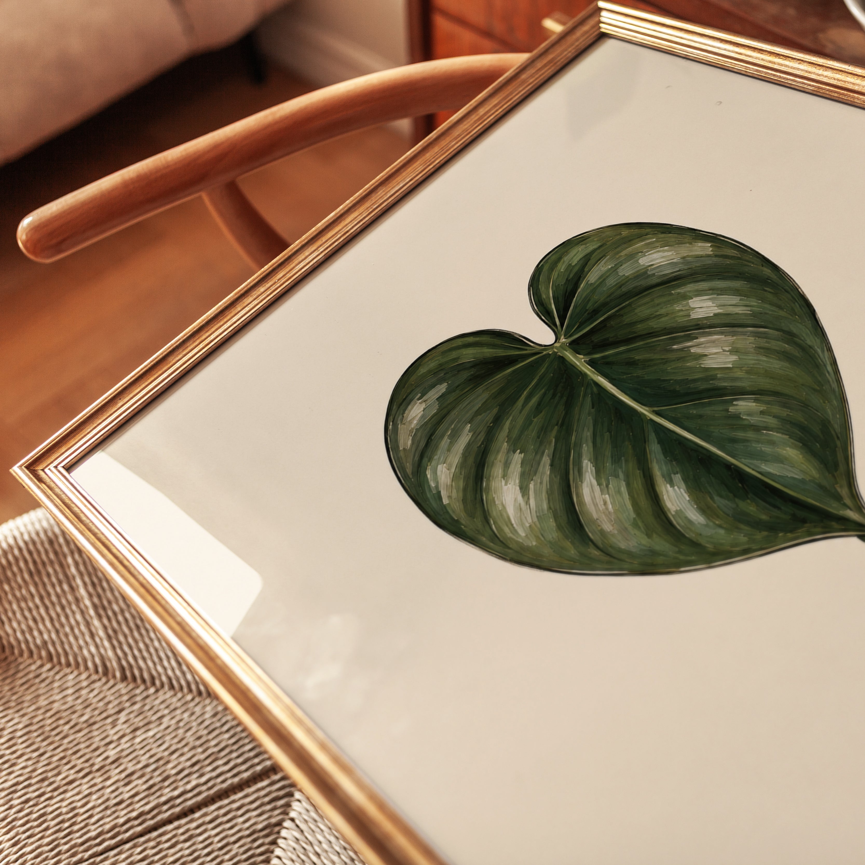Philodendron Leaf Botanical Print: Vintage Green Wall Art - detail