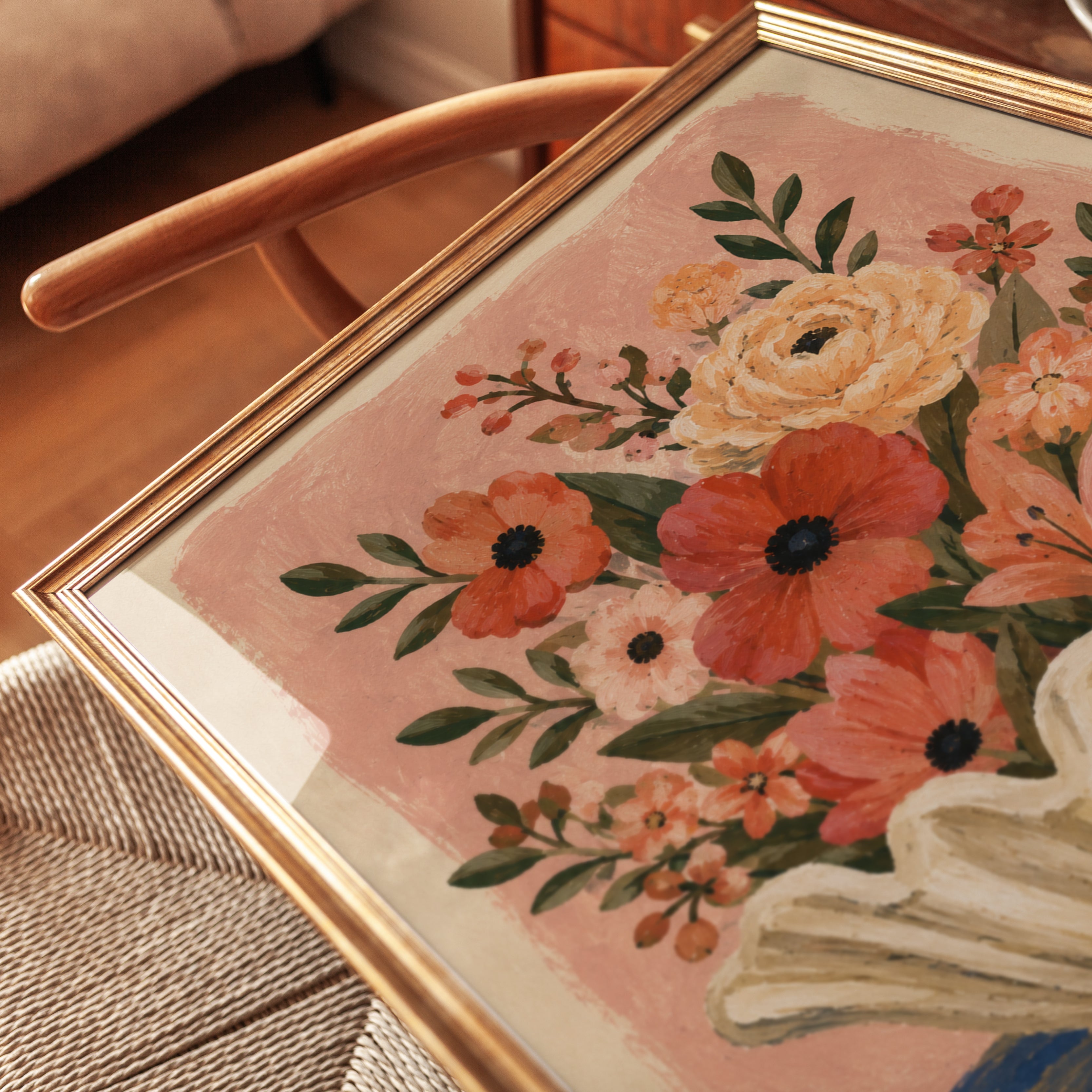 Floral Vase Wall Art – Folk Art Botanical Print - detail