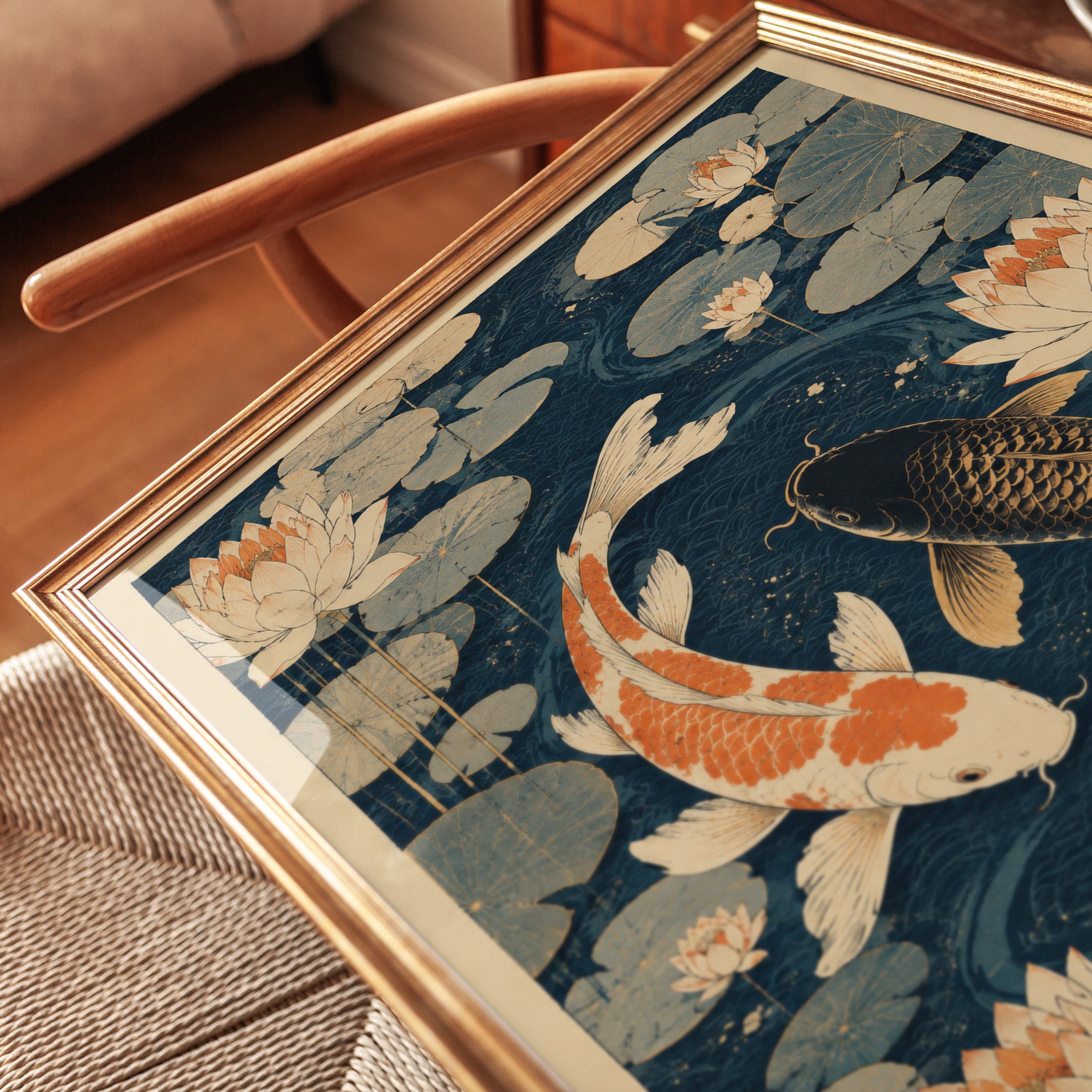 Koi Fish Wall Art – Lotus Pond Print - detail