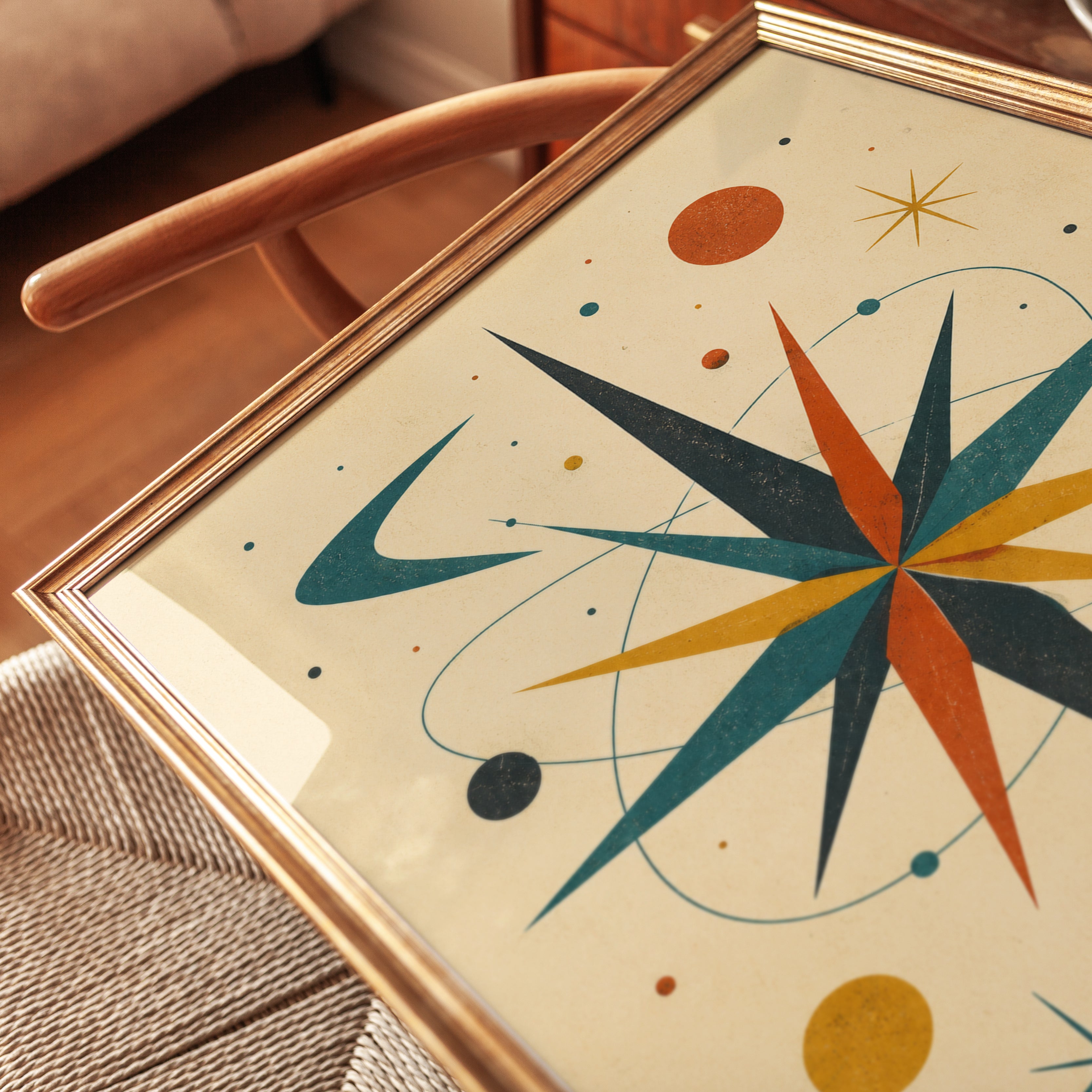 Mid-Century Modern Starburst Art Print: Atomic Age Geometric Design - detail