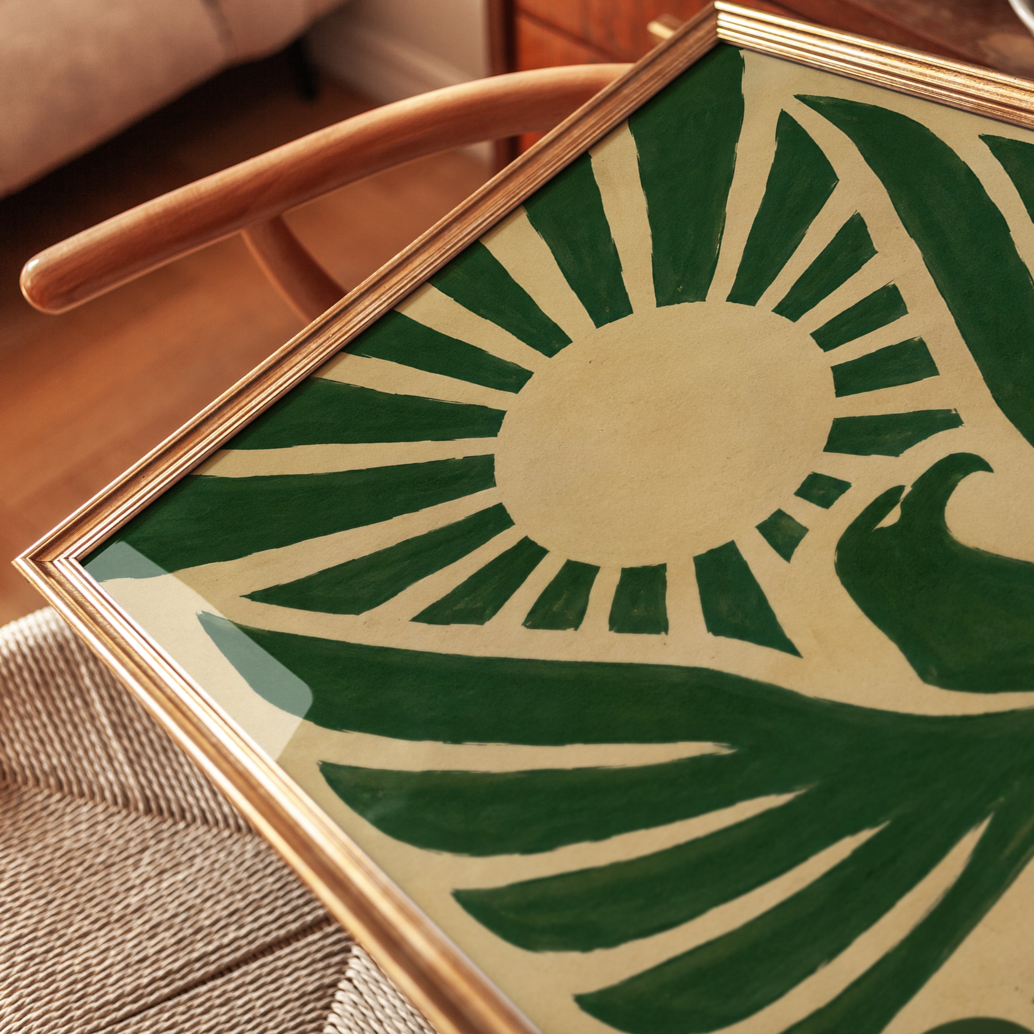 Mexican Eagle Art Print: Vintage Green Sunburst Propaganda Poster - detail