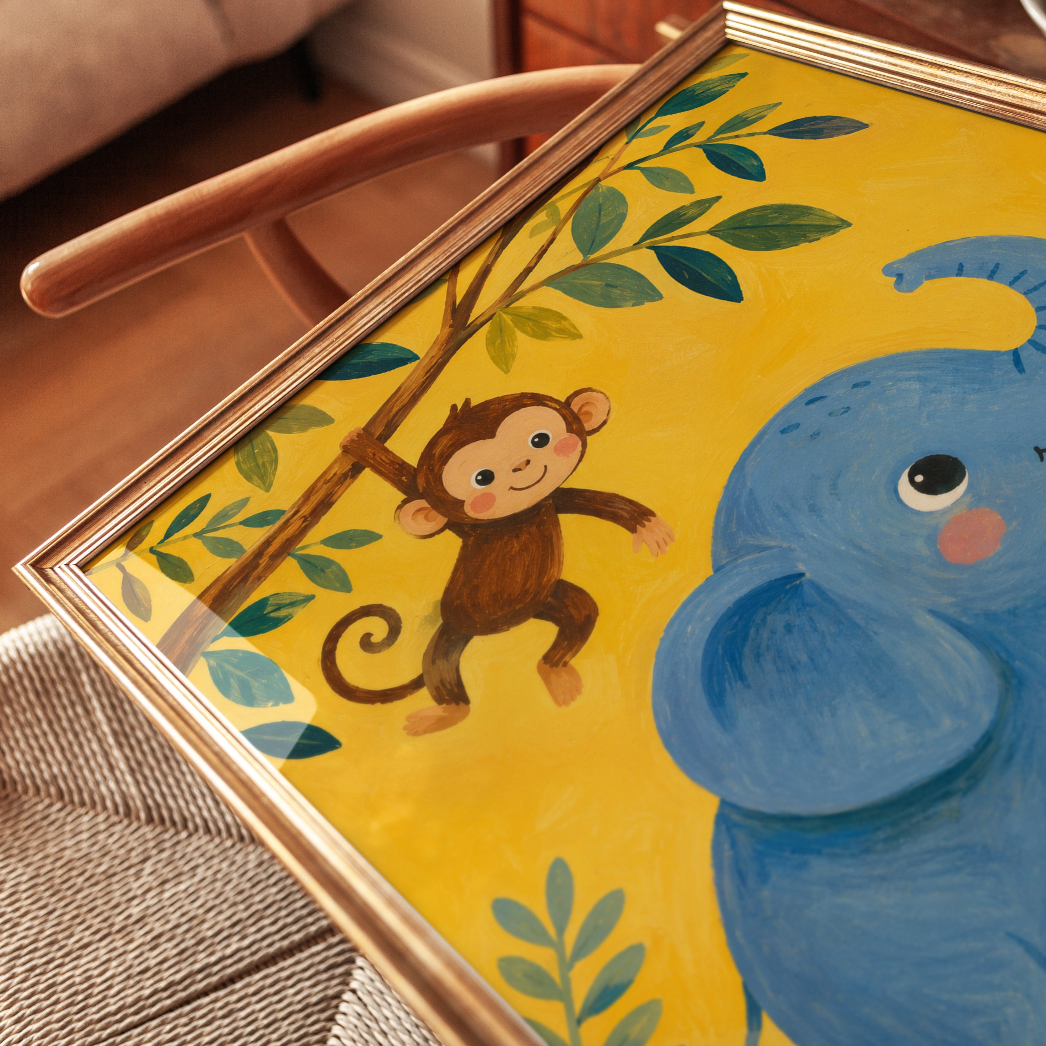 Jungle Nursery Wall Art – Elephant Monkey Print - detail