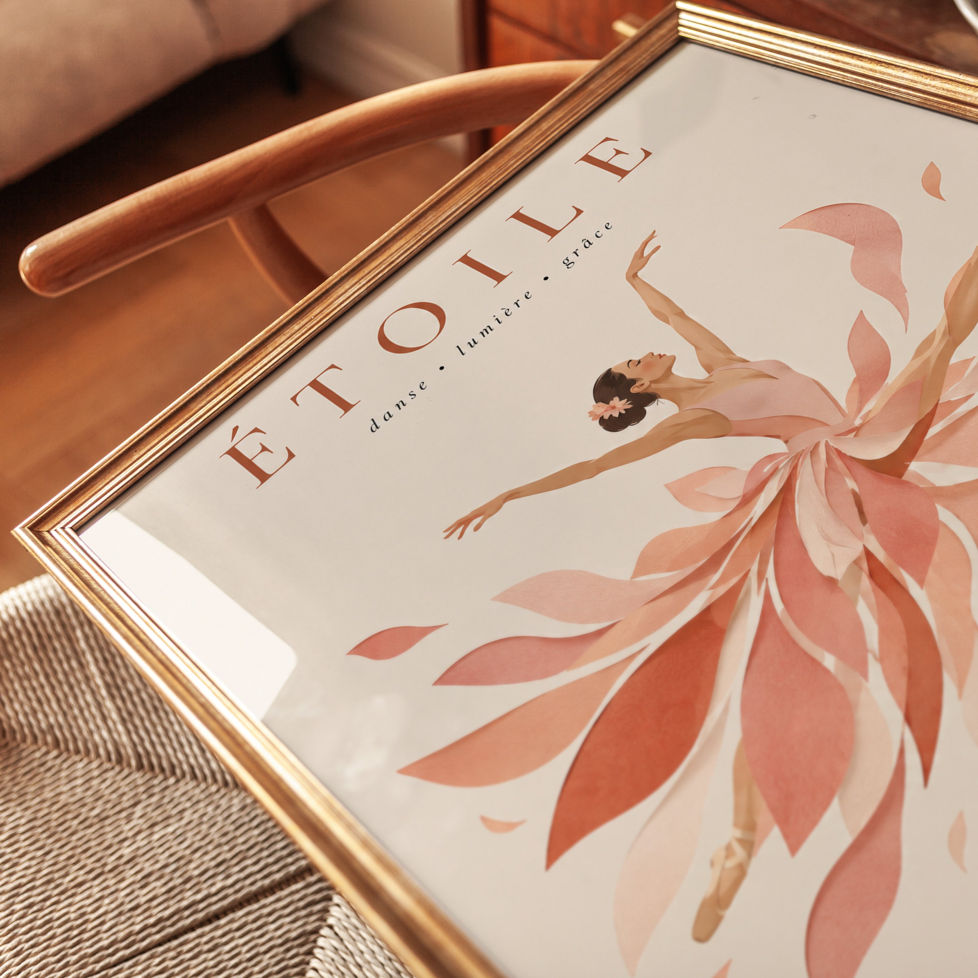 Ballet Dancer Art Print: French Vintage Poster in Blush Pink - detail