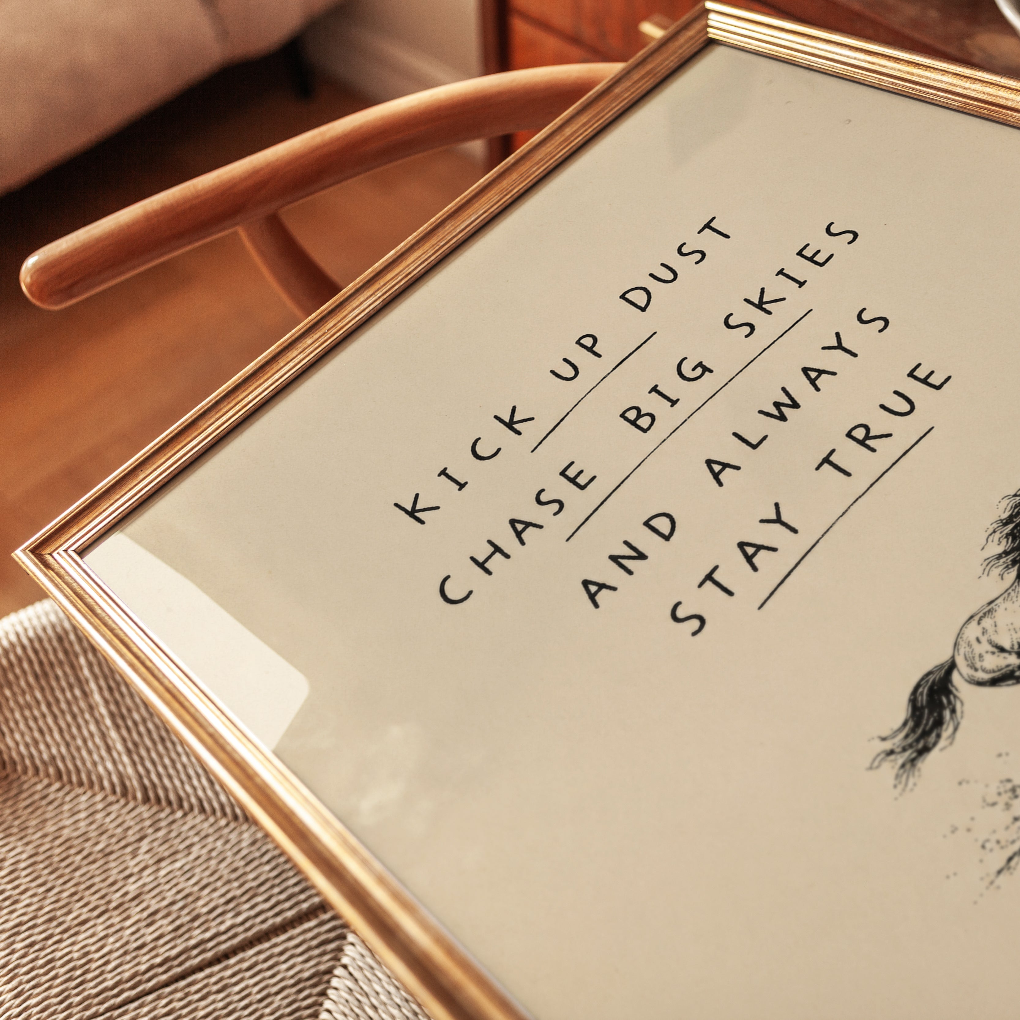 Cowboy Wall Art Print: Rustic Horse and Motivational Quote - detail