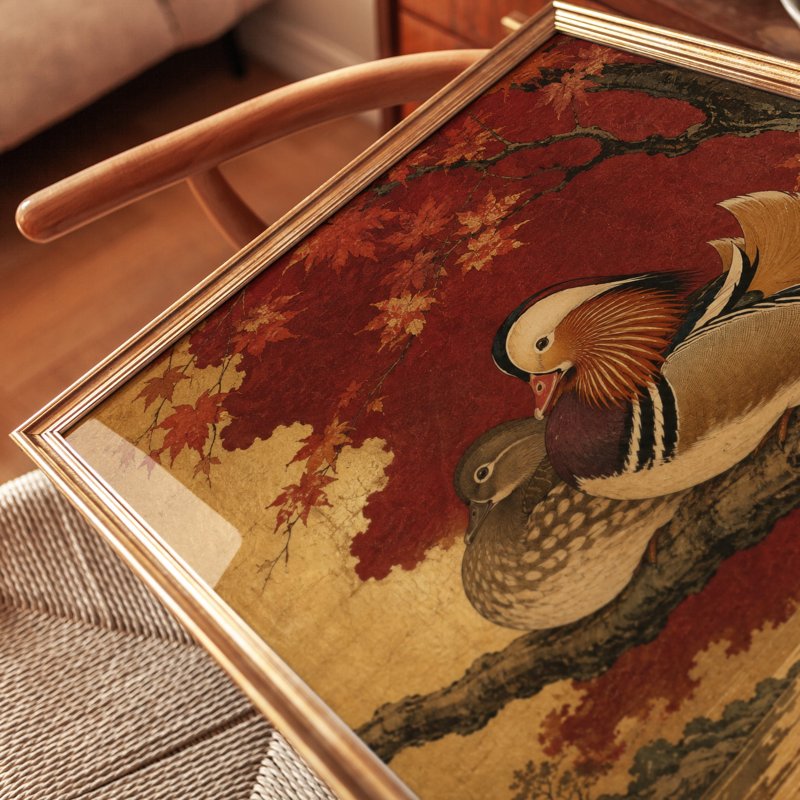 Mandarin Duck Wall Art – Japanese Bird Print - detail