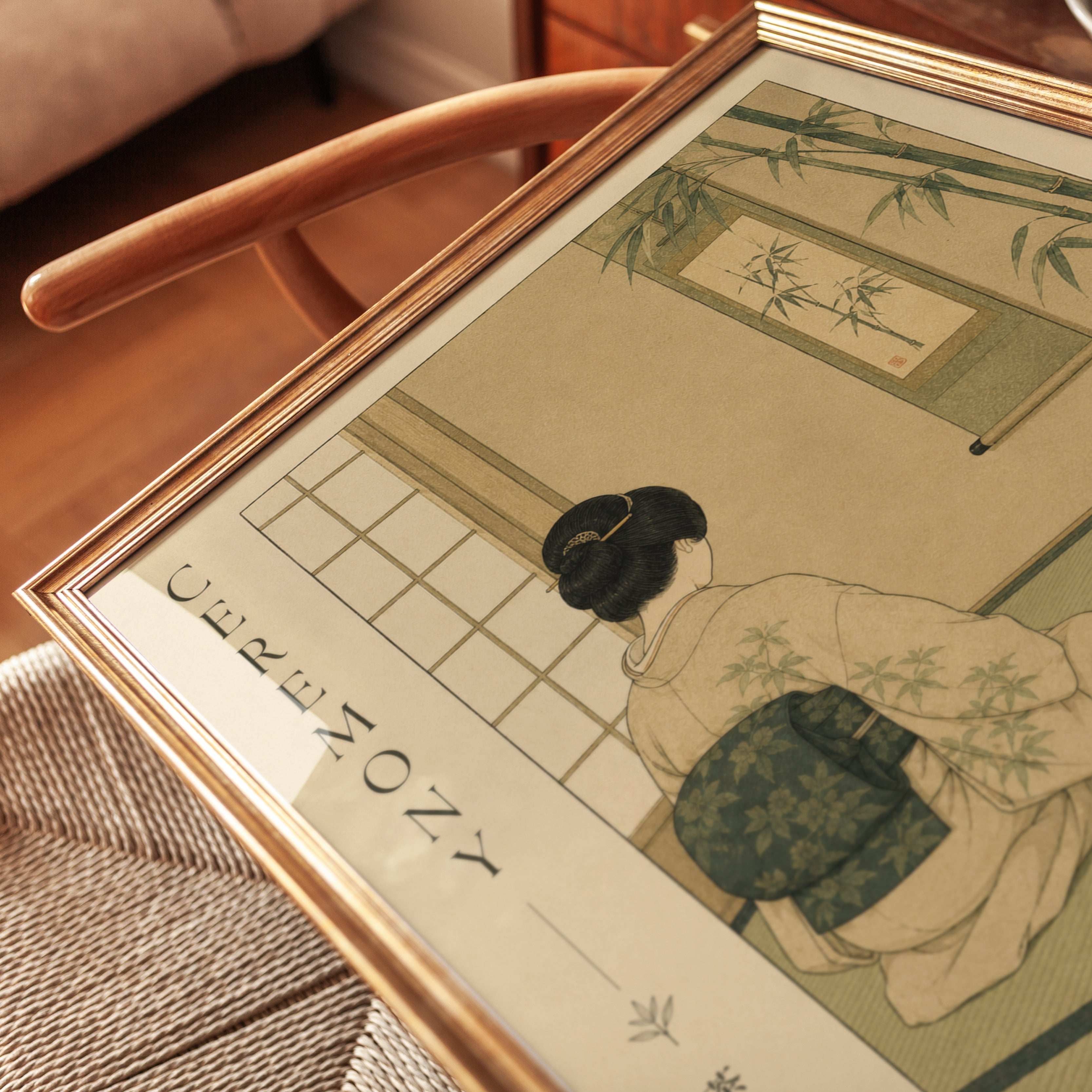 Japanese Tea Ceremony Art Print: Traditional Interior Scene - detail