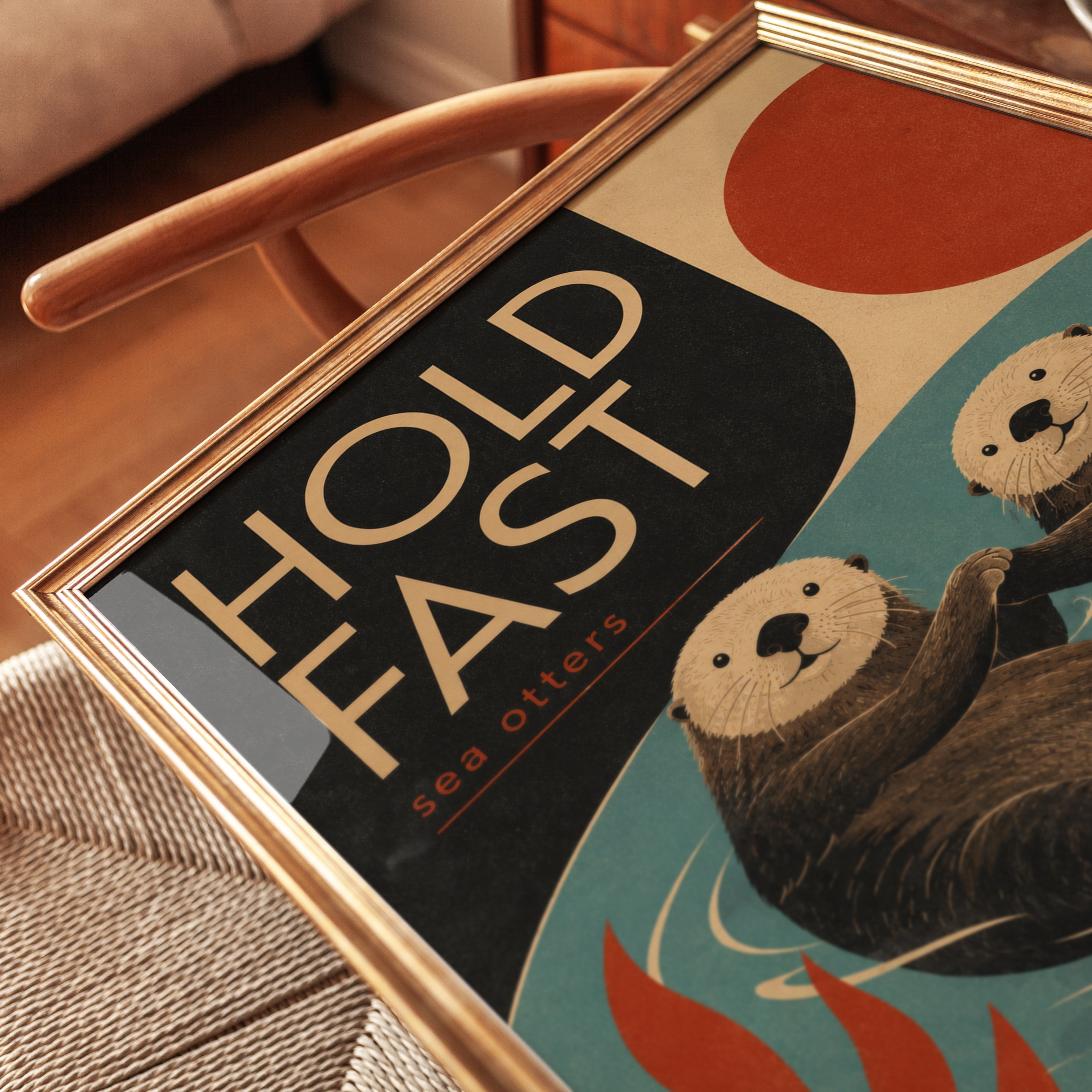 Sea Otter Art Print — Vintage Retro Illustration - detail