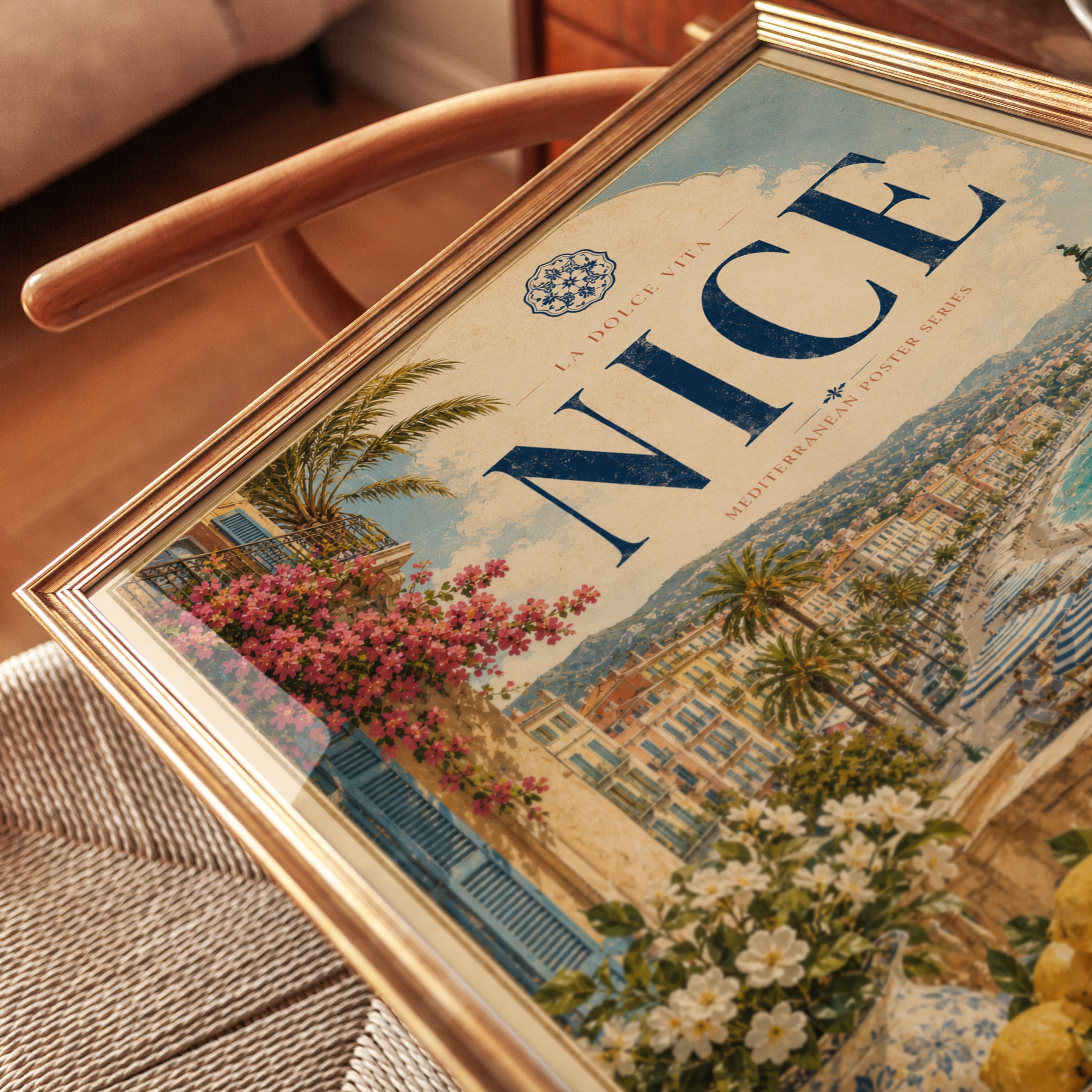 Nice France Travel Poster — Vintage Mediterranean Coastal Print - detail