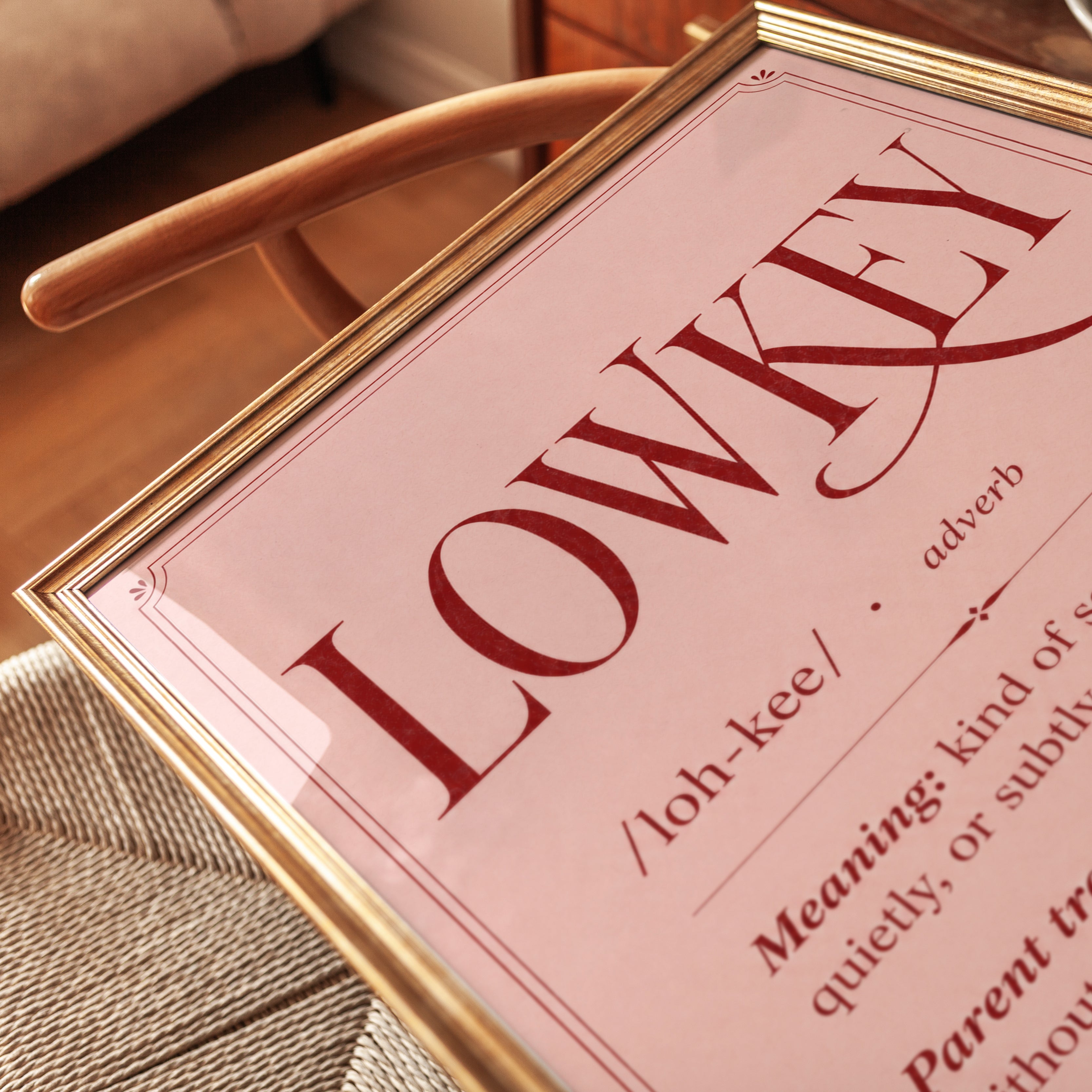 Lowkey Definition Print: Pink Typography Wall Art - detail