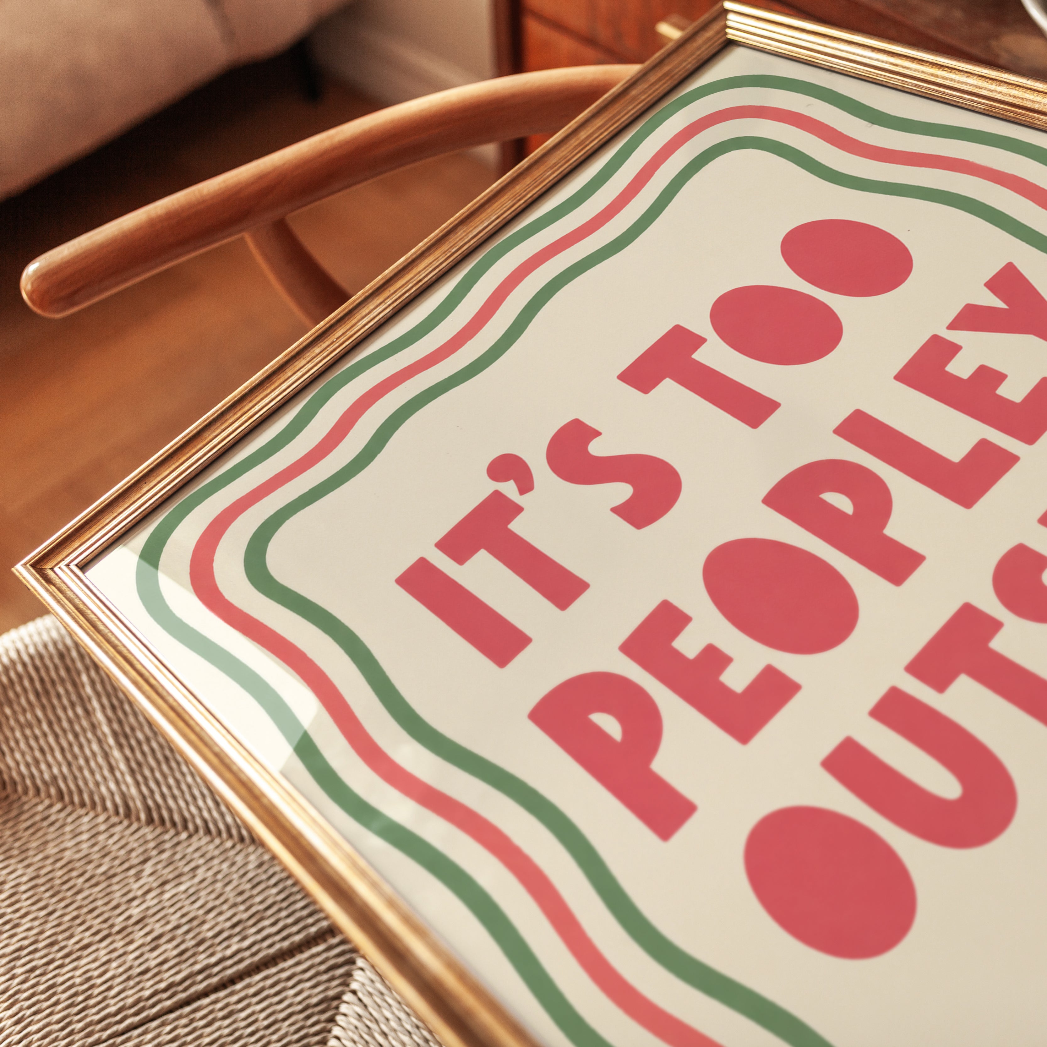 Too Peopley Outside Print: Retro Humor Typography Wall Art - detail