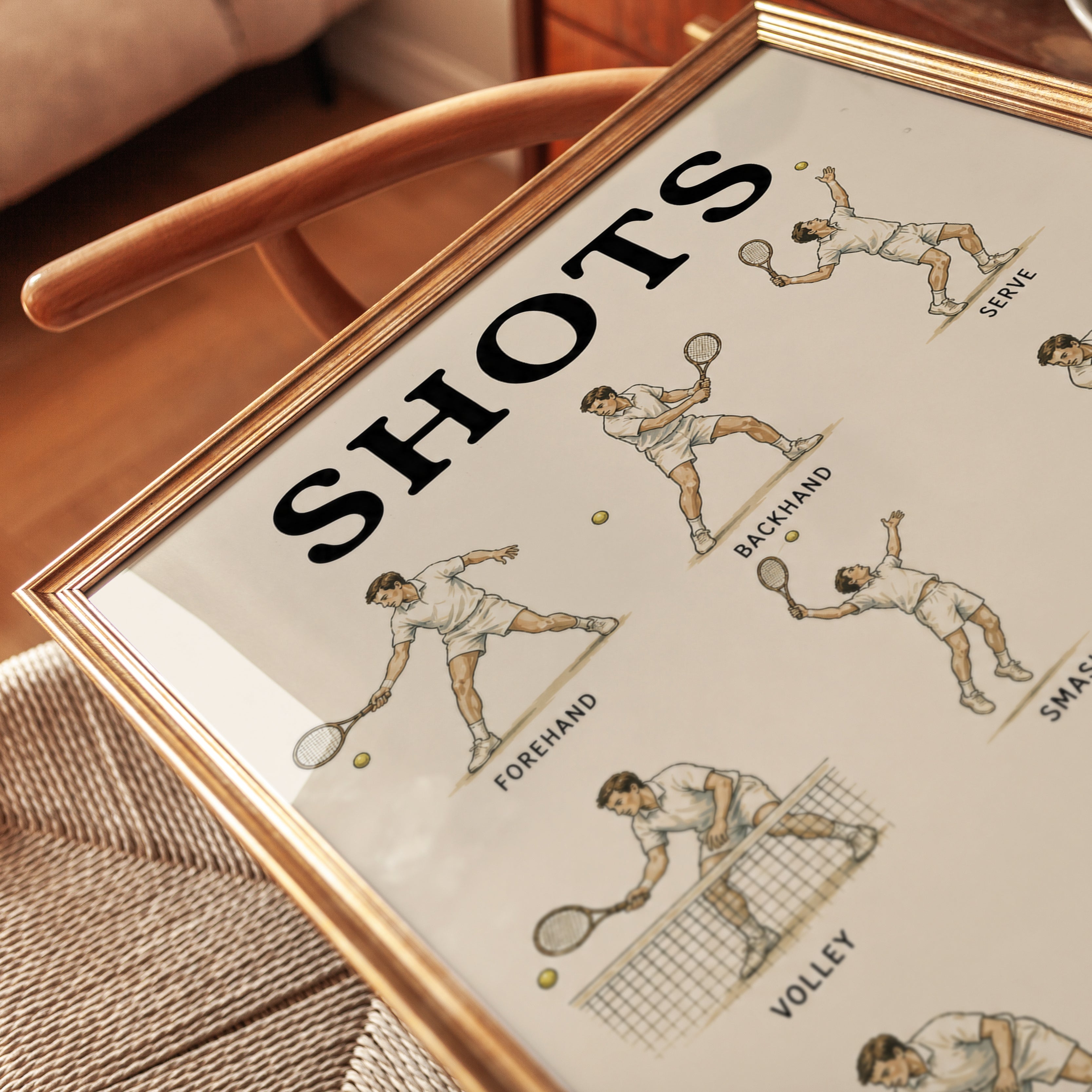 Vintage Tennis Shots Diagram Poster: Retro Sports Wall Art - detail