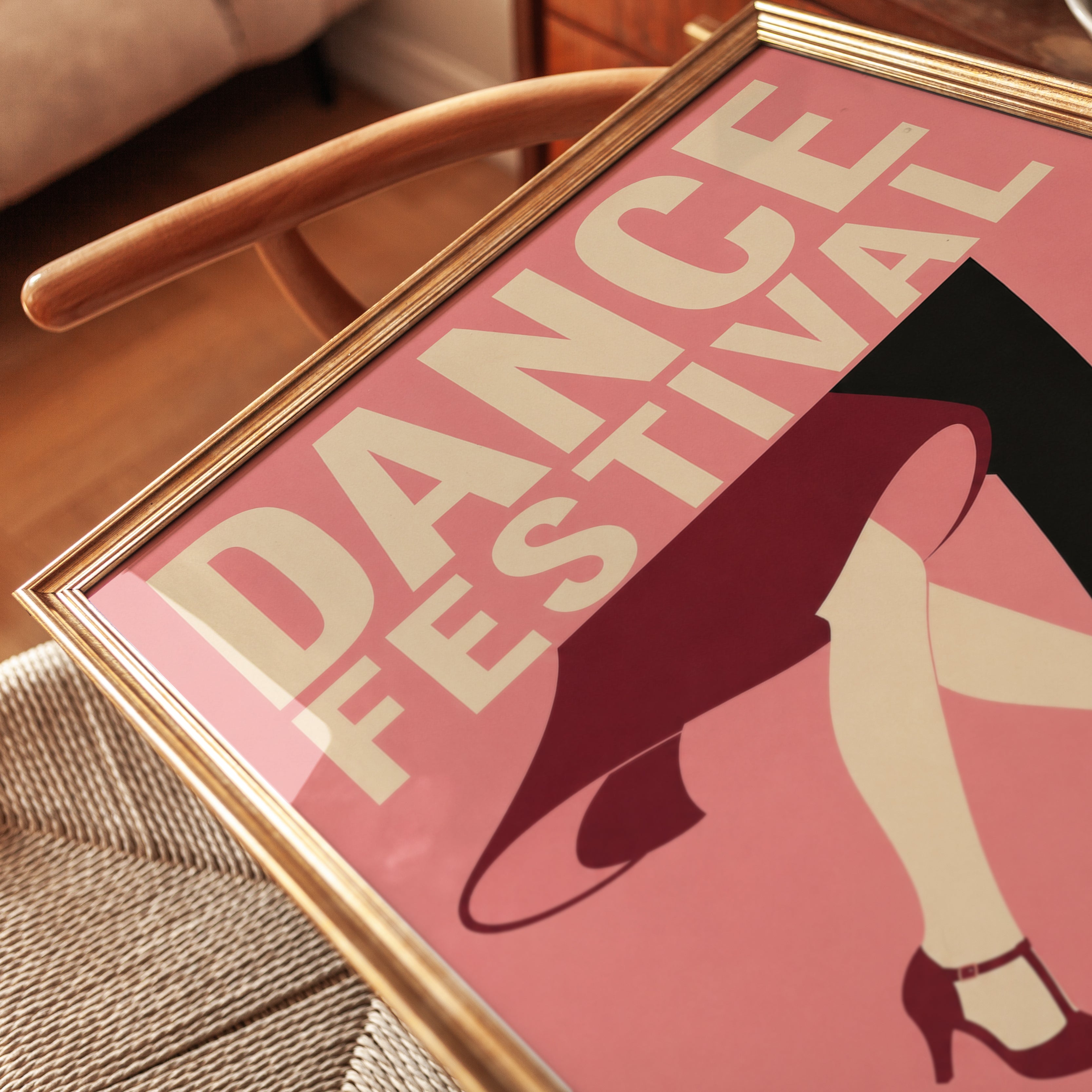 Dance Festival Poster: Retro Mid-Century Pink Art Print - detail