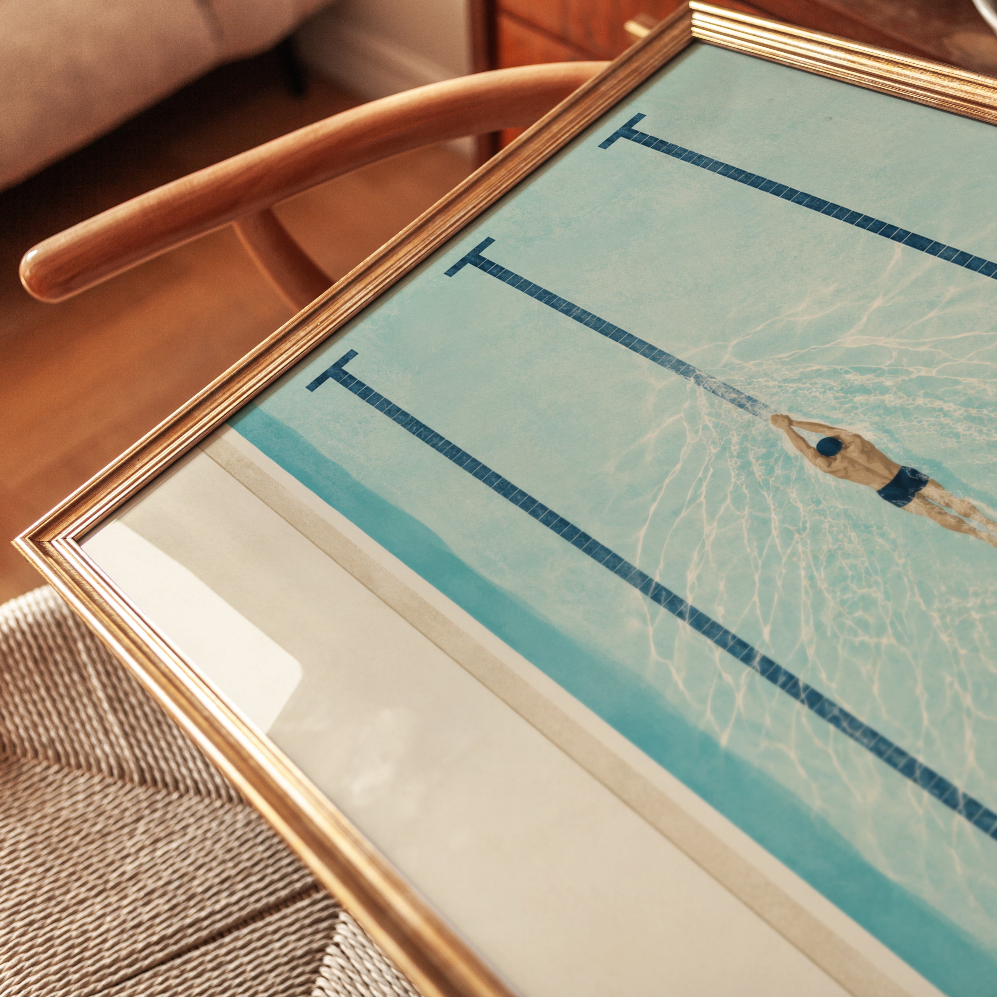 Swimming Pool Wall Art – Aerial Swimmer Print - detail
