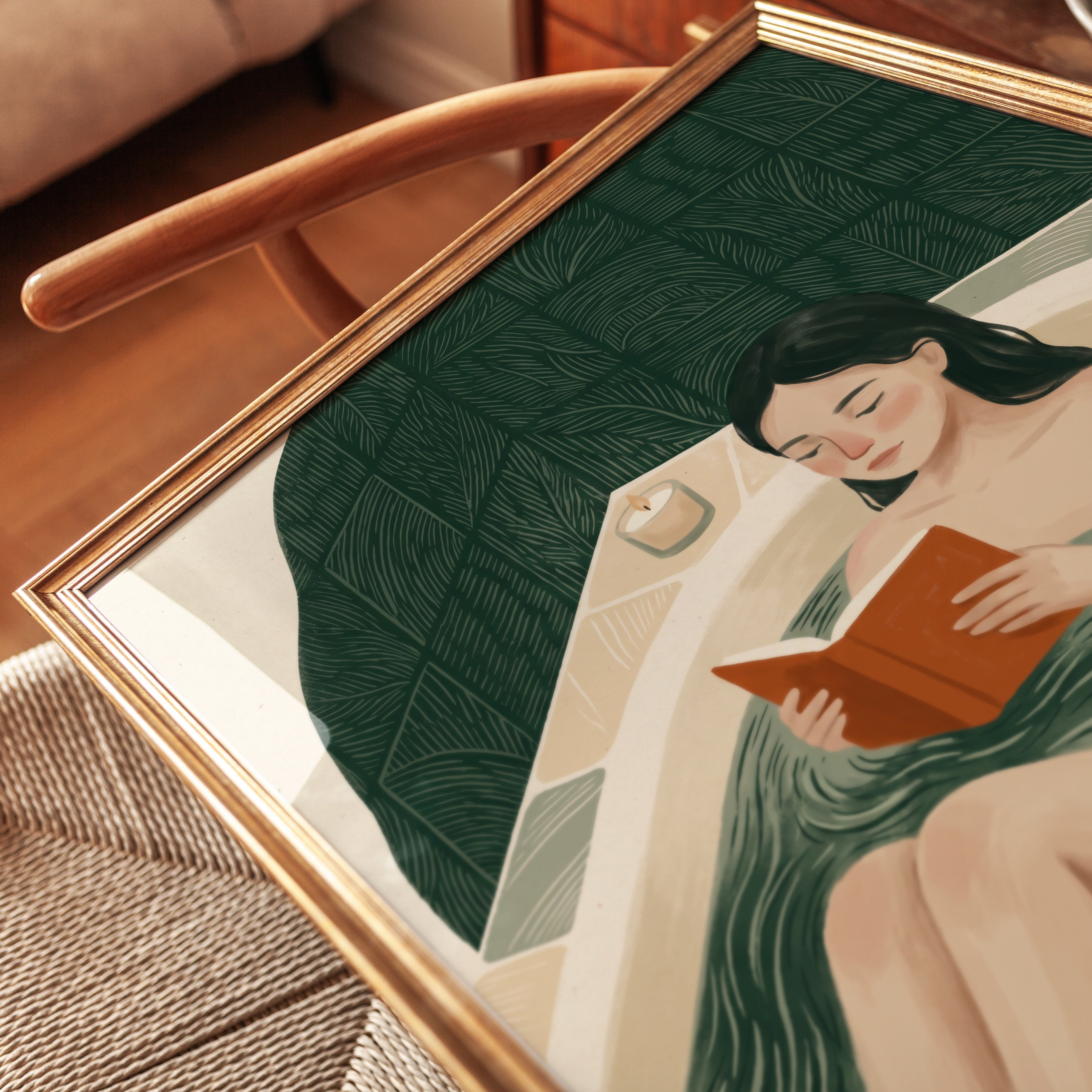 Relaxing Bath Art Print: Serene Green Botanical (Bathroom or Bedroom) - detail